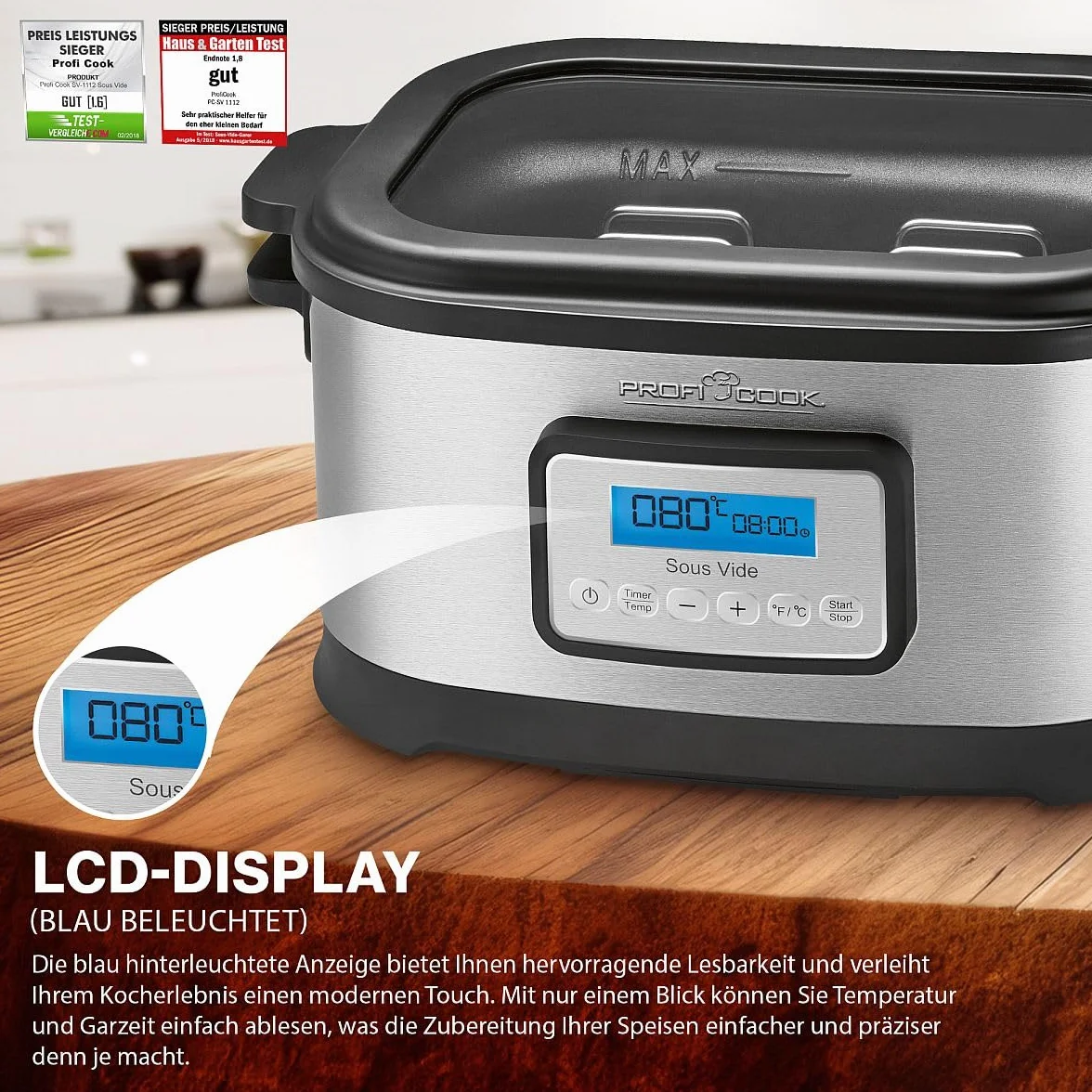 ProfiCook PC-SV 1112 Sous Vide 8,5L con timer 72 ore, slow cooker, yogurtiera, funzione keep warm