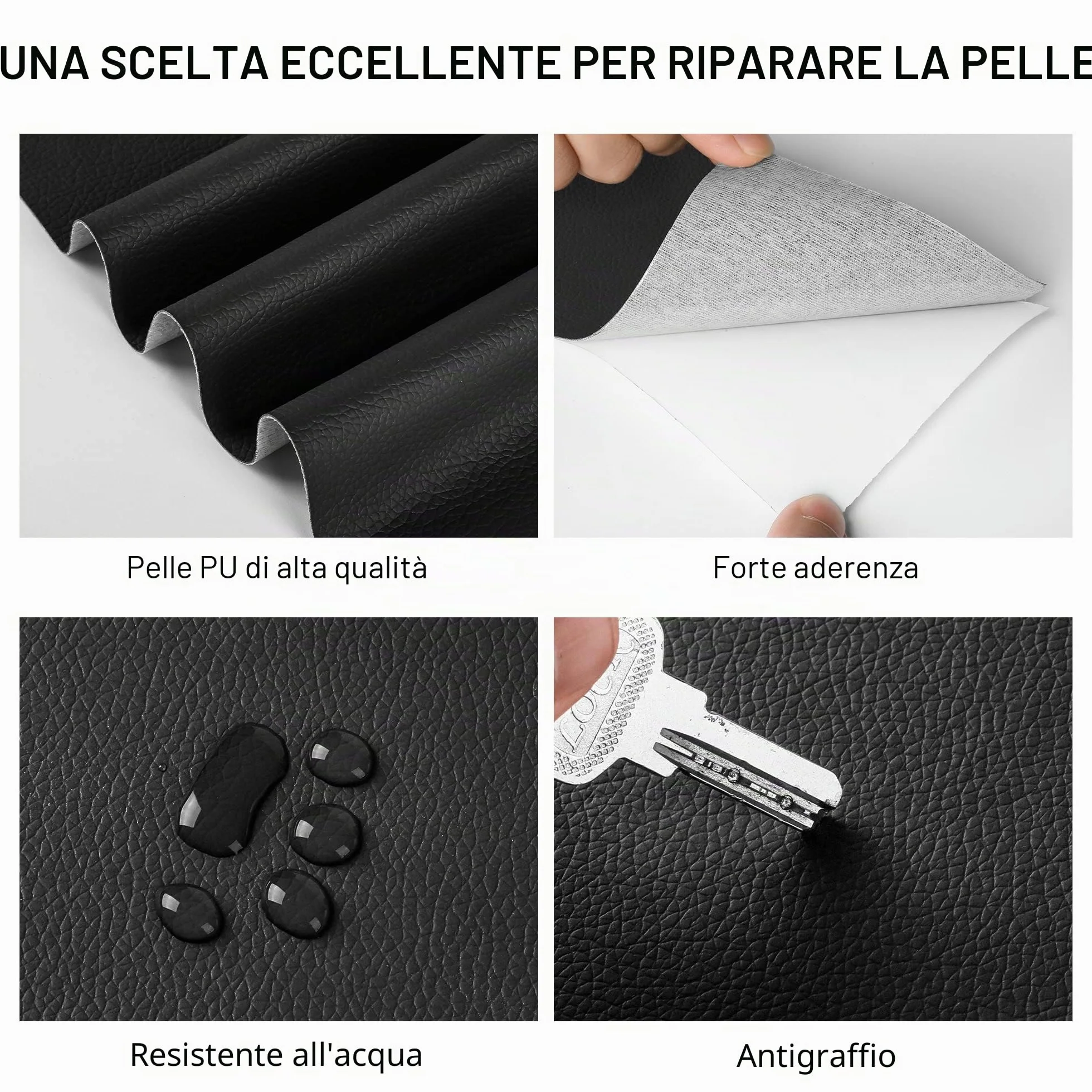 YAFLC Patch di Riparazione in Pelle, 10x160cm Pelle Adesiva per Divani, Sedili Auto, Mobili, Borse, Giacche Nero