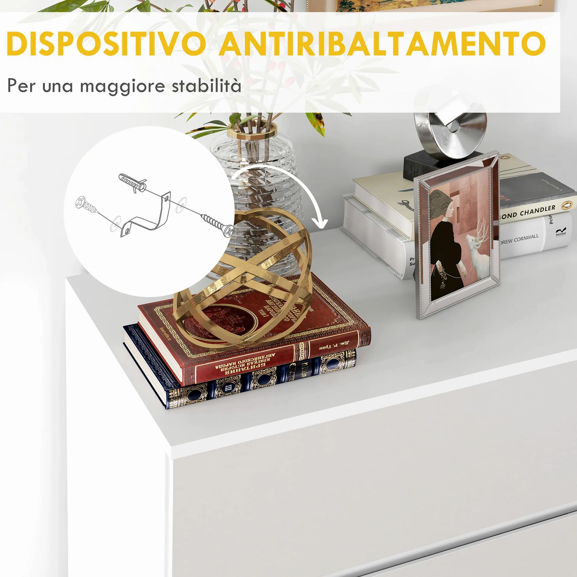 HOMCOM Cassettiera Camera da Letto 4 Cassetti, Comò Camera da Letto in Legno, per Soggiorno, Sala da Pranzo e Corridoio, 60x40x80 cm, Bianco