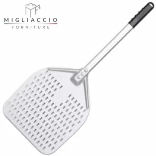 Pala Forata in Alluminio per Pizza, Pane e Dolci- 33x33, Lunghezza Totale 70cm