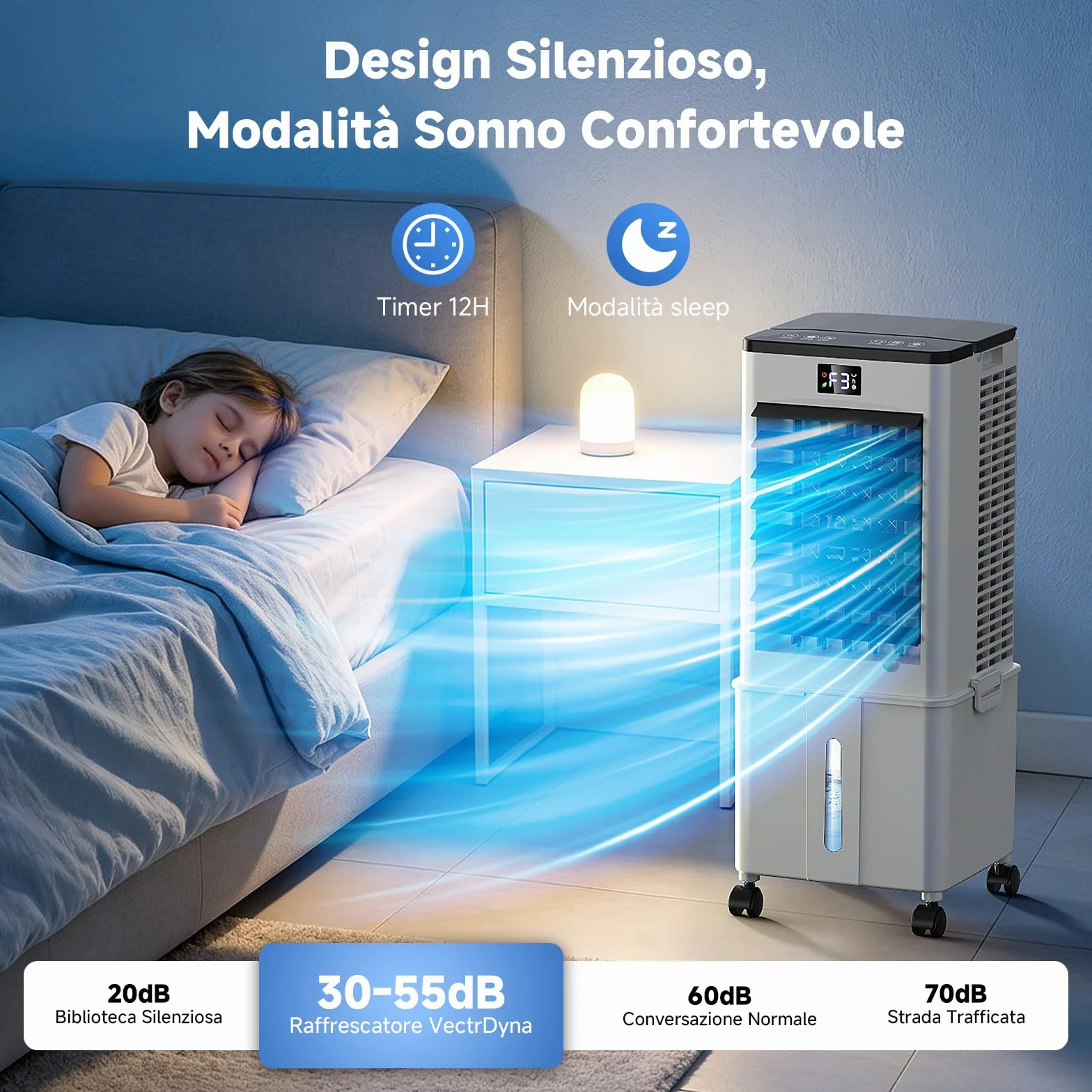 Condizionatore Portatile senza tubo 10L Migliorato, Raffrescatore d'Aria 4 in 1, 3 Velocità, Timer 1-12h, 3 Modalità, Telecomando, Oscillazione 60°, per Camper, Casa, Ufficio(Nero e bianco opaco)