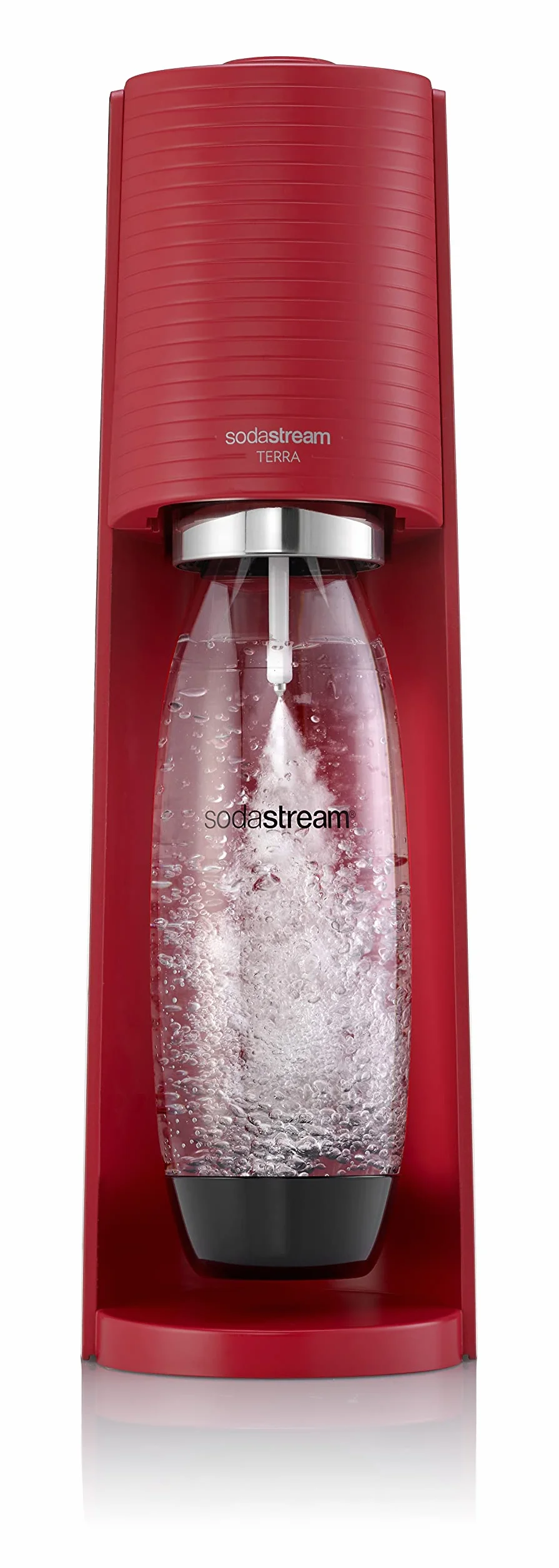 SodaStream Terra - Macchina per Acqua frizzante, Confezione da 1 Bottiglia 1 l + 1 Ricarica di Gas 60 l a Clip, Colore: Rosso