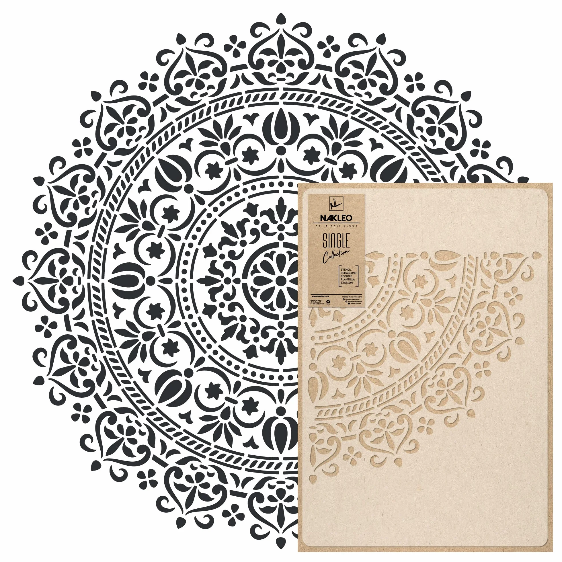 NAKLEO Stencil Mandala per Pittura Diametro 109cm-XL, Cerchio Geometrico Orientale Modello per Pareti Grandi Dimensioni, Plastica e Riutilizzabile Fai Da Te Artigianato, Muro Legno Tessuto Mobili