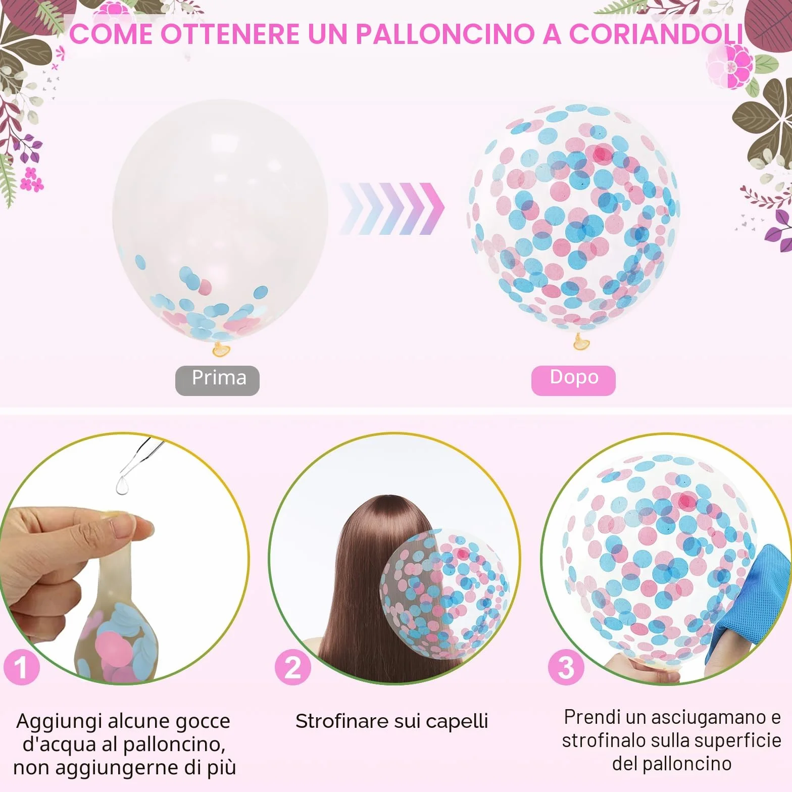Palloncini Rosa Blu Pastello, 60 Pezzi 12 Pollici Macaron Azzurro Metallizzato Rosa Coriandoli Palloncini per Gender Reveal Bambino Compleanno Battesimo Cresima Laurea Partito Decorazione Festa