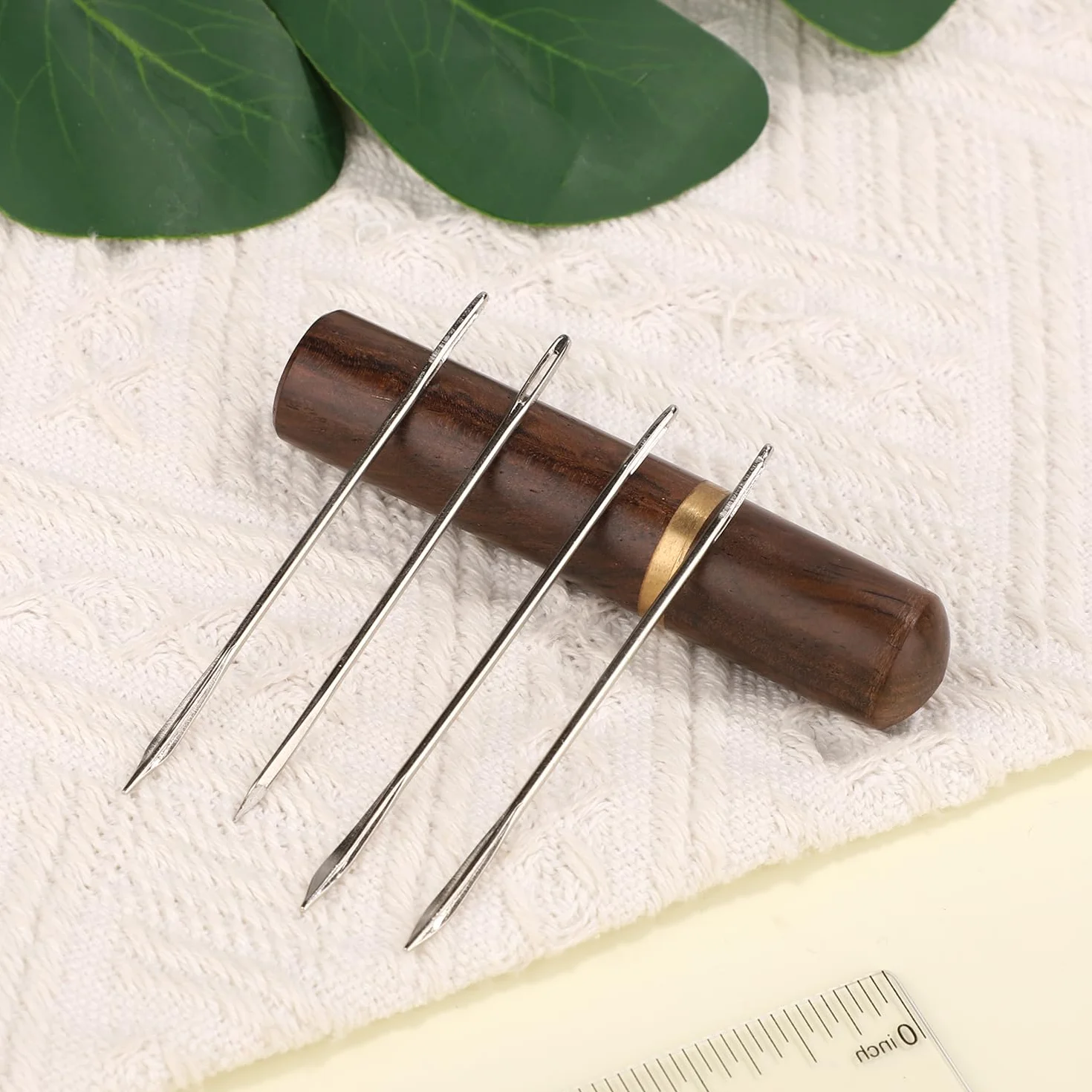 Aghi da Cucito per Pelle 15pz Kit Acciaio Cruna Grande Piegato Resistente Custodia Legno Artigianato