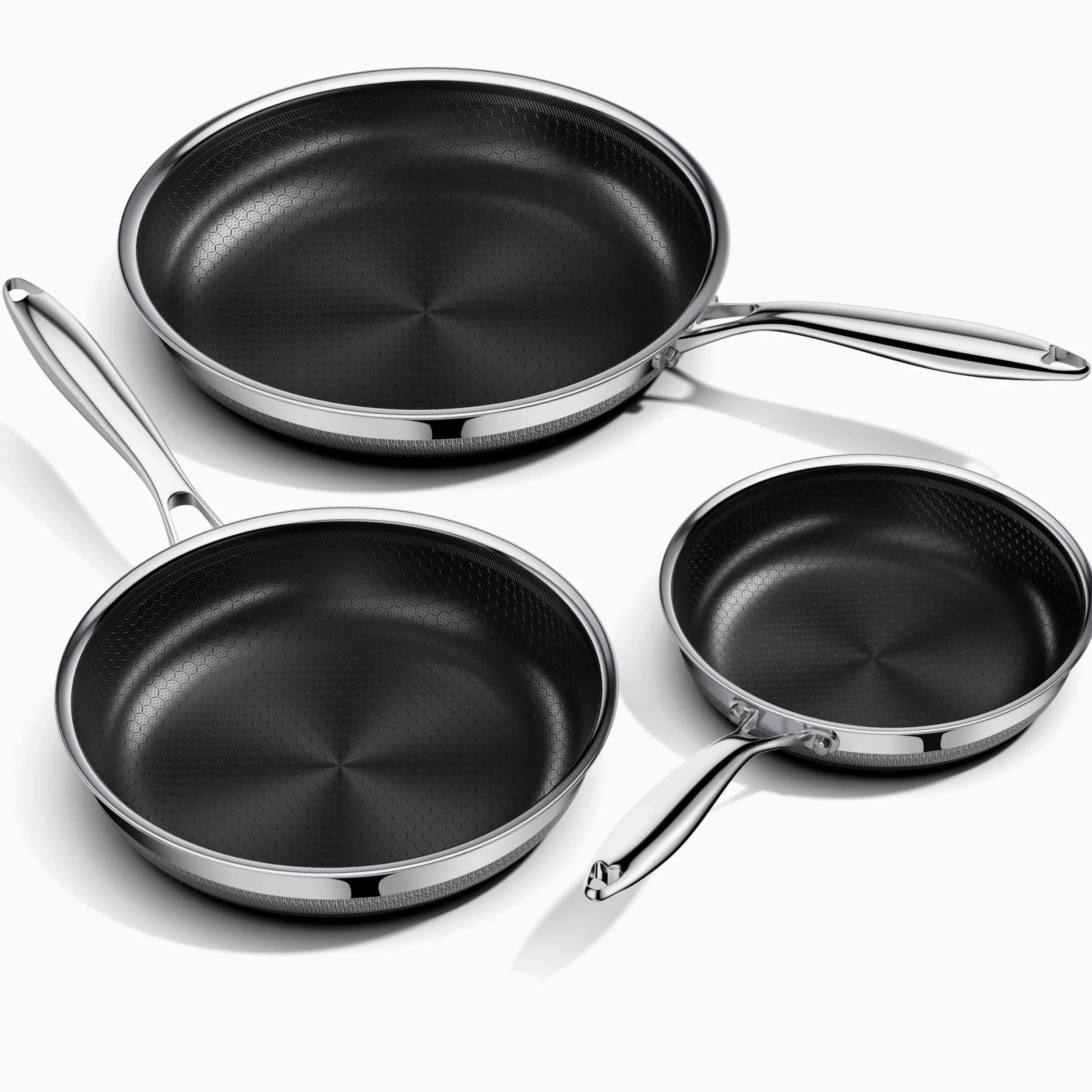 Innerwell Set di padelle Antiaderente 20 24 28 cm, 3 Pezzi Padella Acciaio Inox Induzione, Rivestimento a nido d'ape antigraffio, Padelle Adatte Per Forno, Universali Pentole, Senza PFOA