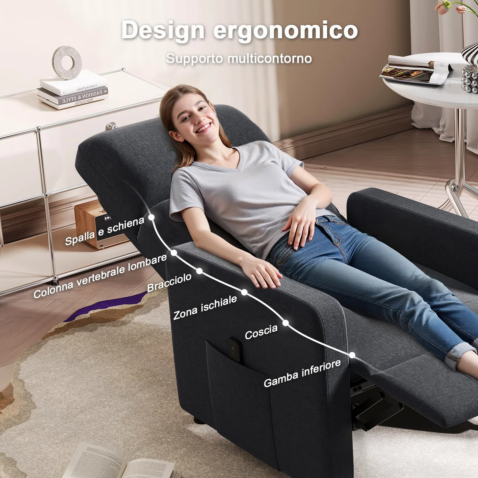 JUMMICO Poltrona di Relax Elettrica Reclinabile con Schienale Regolabile, Poltrona TV, per Camera, Soggiorno e Home Cinema, in materiale lino