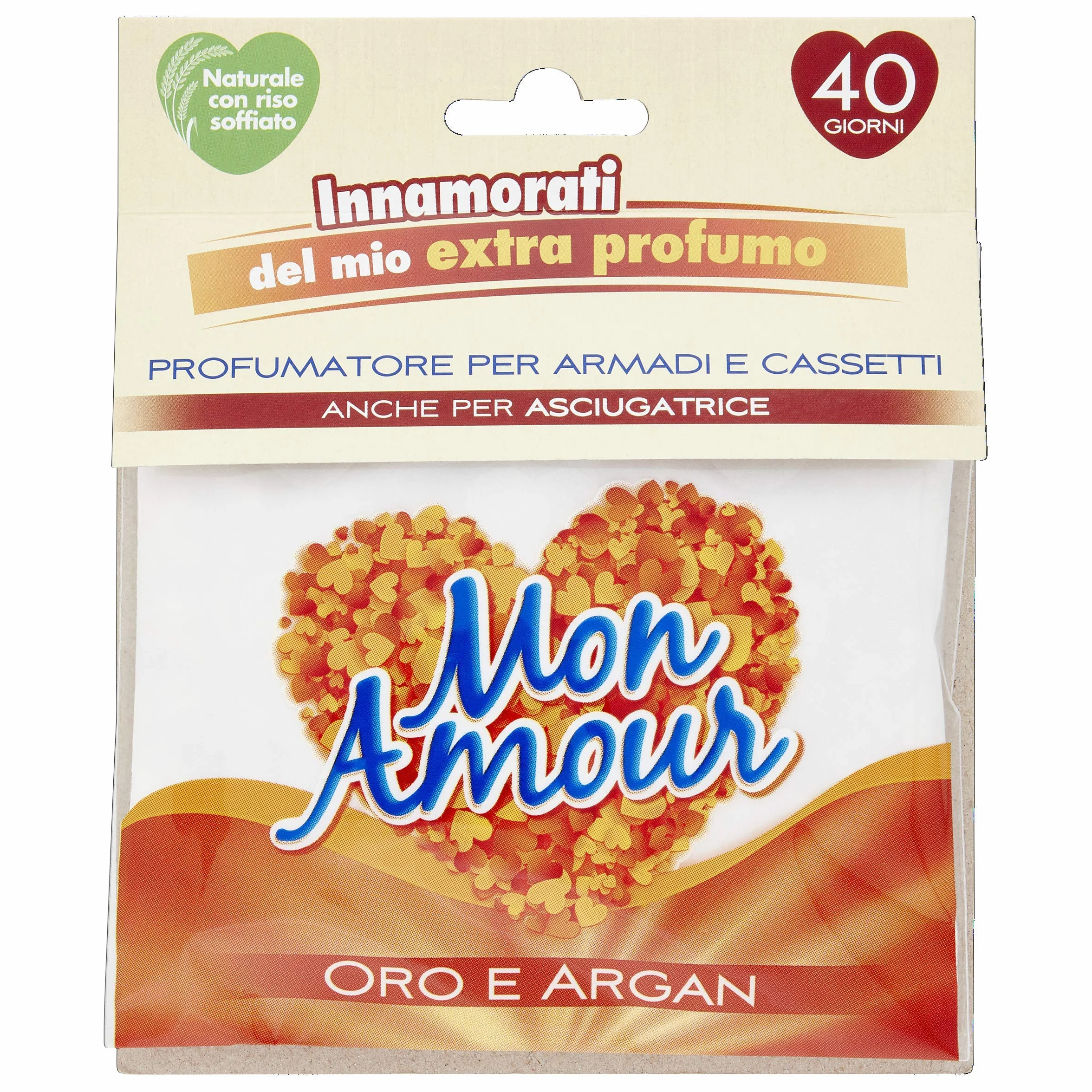 Mon Amour- Sacchetto Profumato Oro e Argan, Profumatore per Ambienti Piccoli, Armadio, Cassetti e Pofumatore Asciugatrice, Profumatore Ambiente (Profumo 40 Giorni) Profumatori Appendibili Naturali 12g