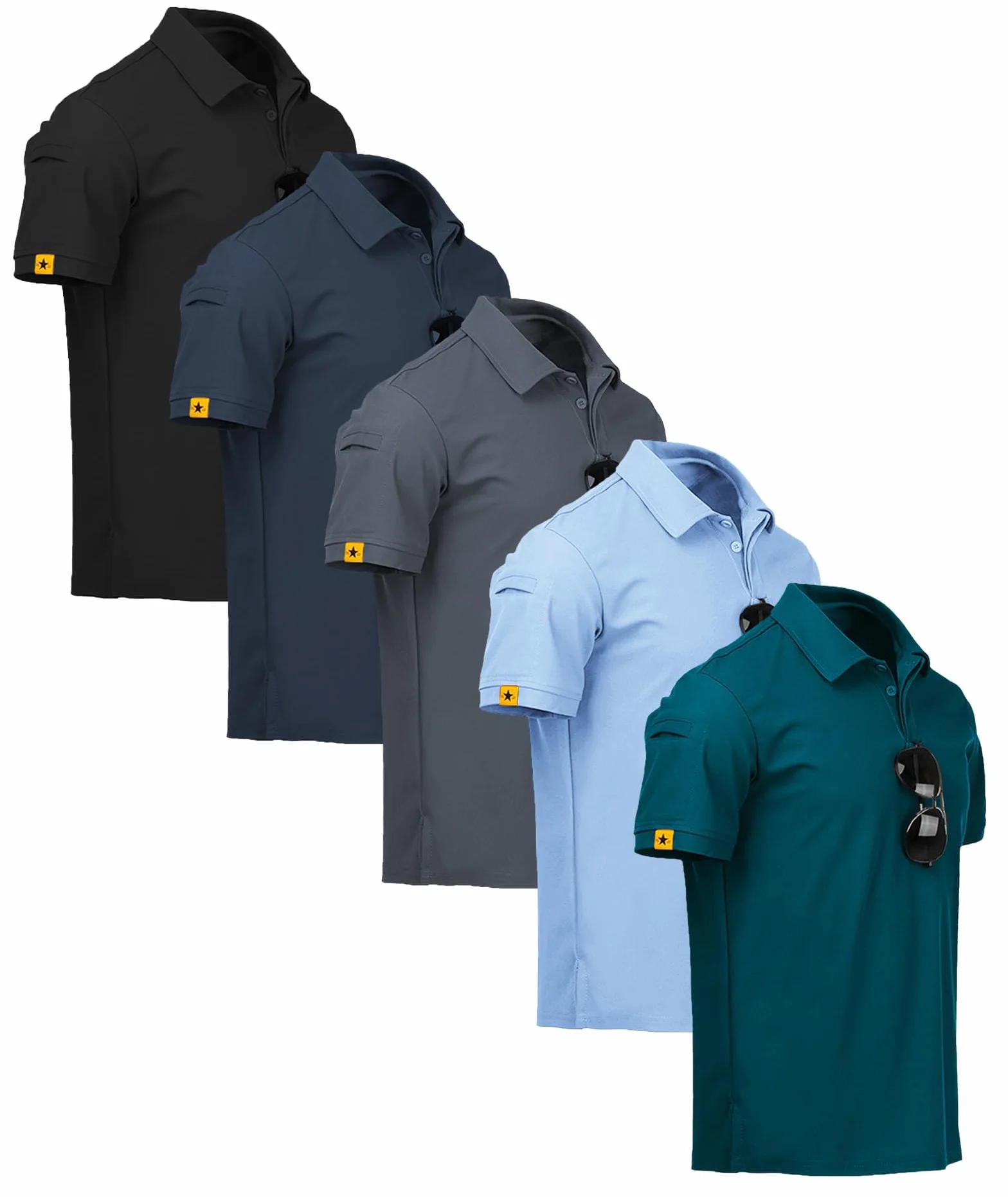 ZITY 5 Pack Polo Uomo Manica Corta Traspirante Asciugatura Rapida Camicia Sportiva Golf Regular Fit