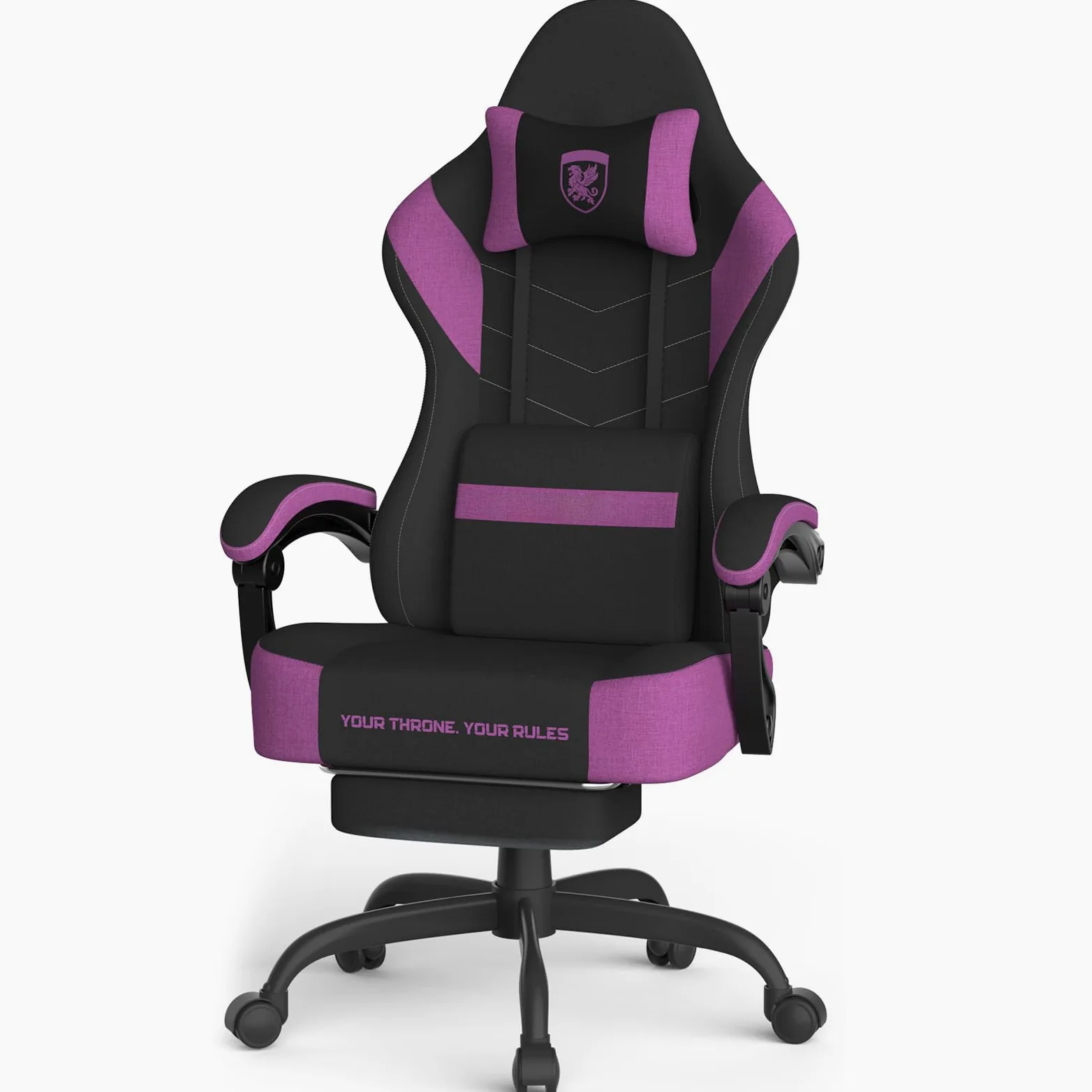 Ferghana Sedia da Gaming Ergonomica,Sedia Gaming in Tessuto Tecnologico,Sedia da Ufficio con Massaggio,Cuscino Primaverile,Poggiatesta,Braccioli, Ampio Sedile Piatto,Poltrona Ufficio,Nero-Viola