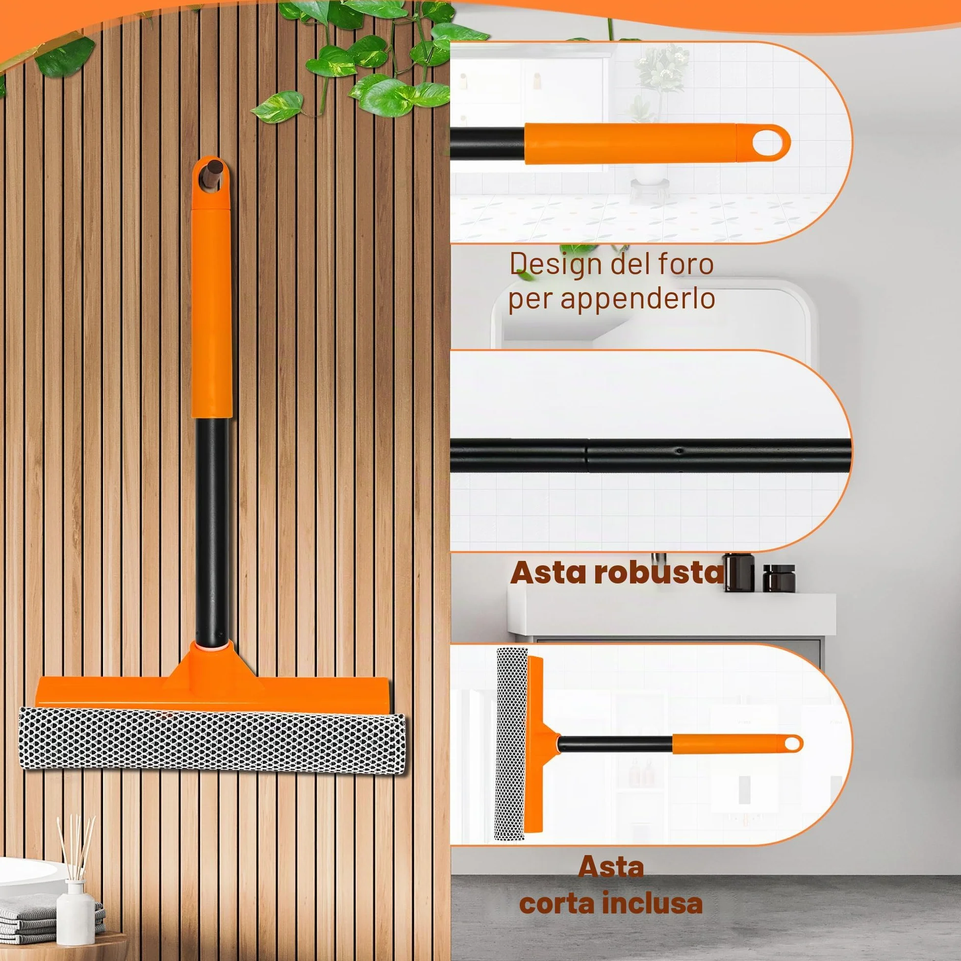 JEHONN Lavavetri con Manico Telescopico 138 cm, Tergivetro in Silicone e Spugna, Pulisci Vetri Professionale