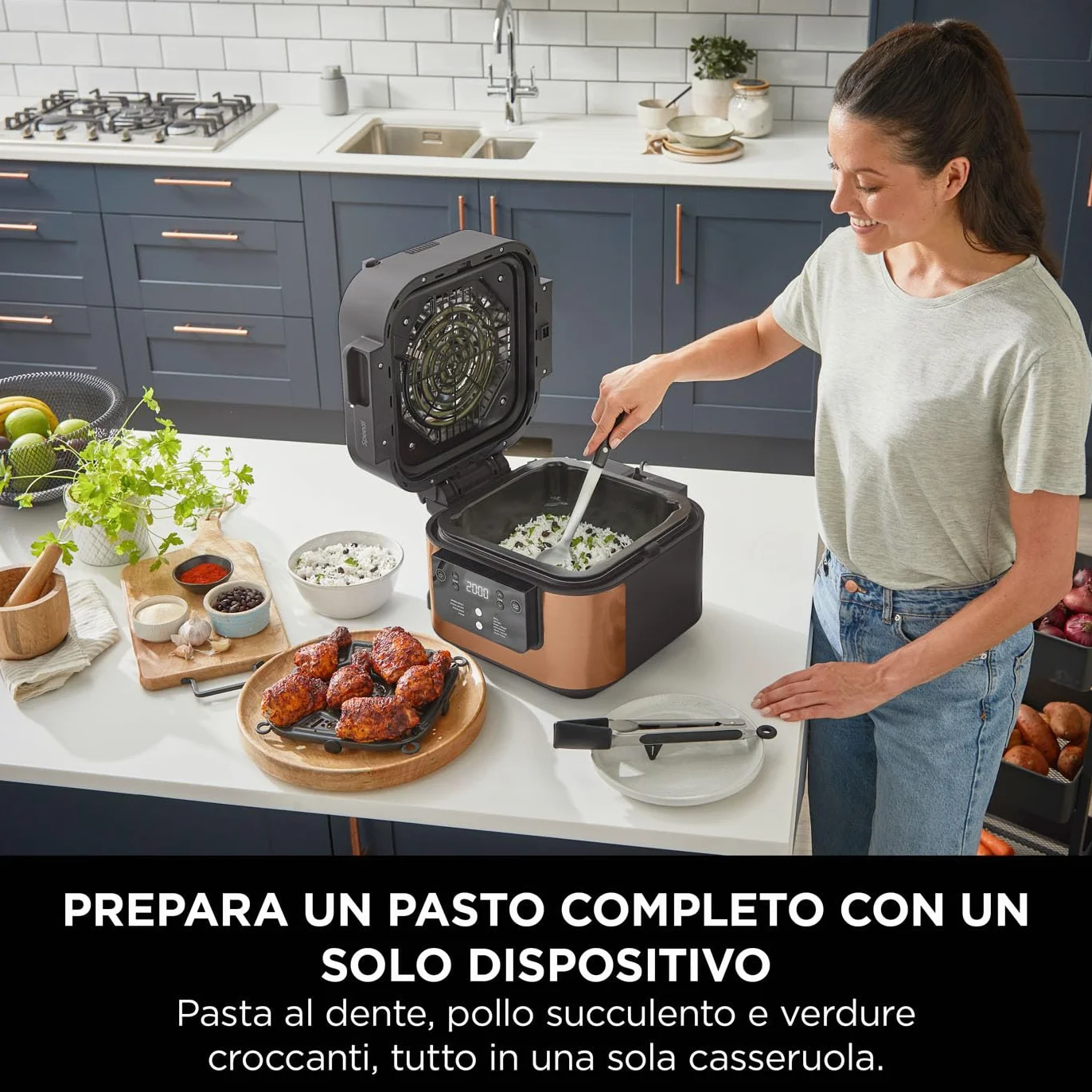 Ninja Speedi Pentola Elettrica Rapida 10 in 1, Friggitrice ad Aria 5,7 l, Nero/Rame ON400EUCP