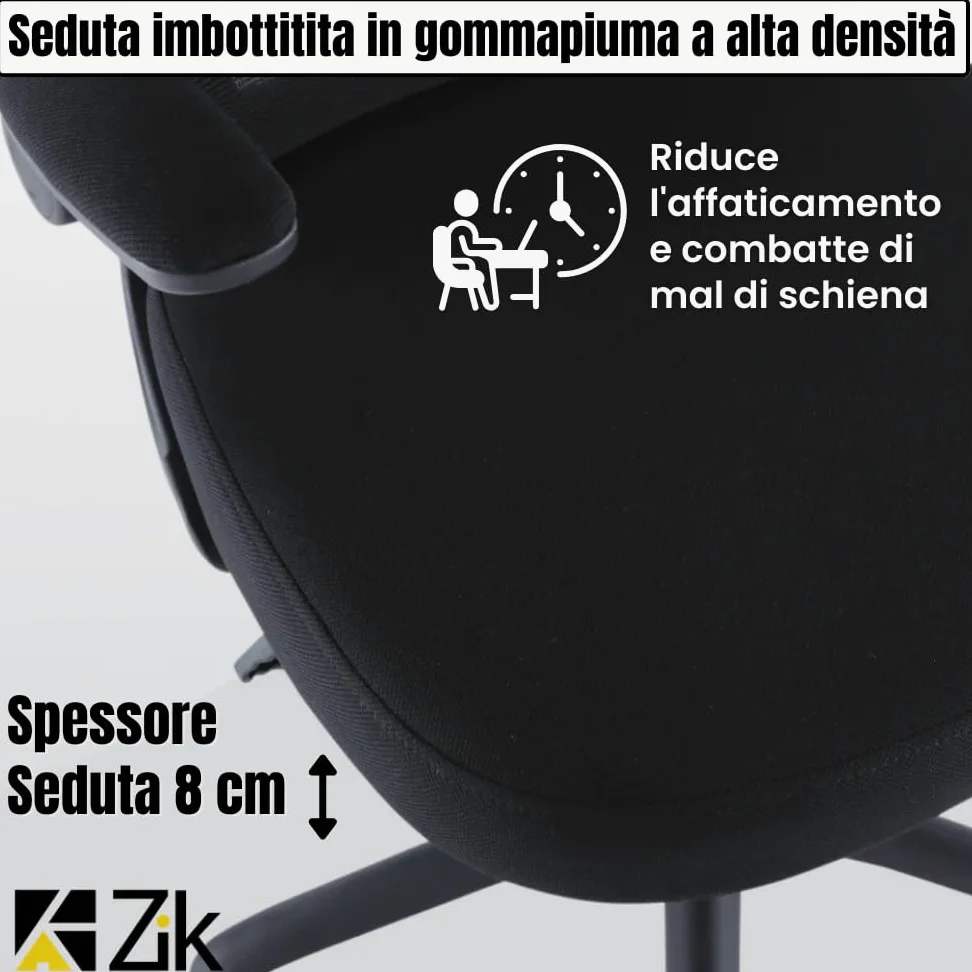 ZIK - Sedia Ergonomica da Ufficio, Scrivania, con Supporto Lombare e Regolazione Schienale, Sedia da Ufficio con Rotelle e Braccioli Reclinabili, Poggiatesta Oscillante e Regolabile