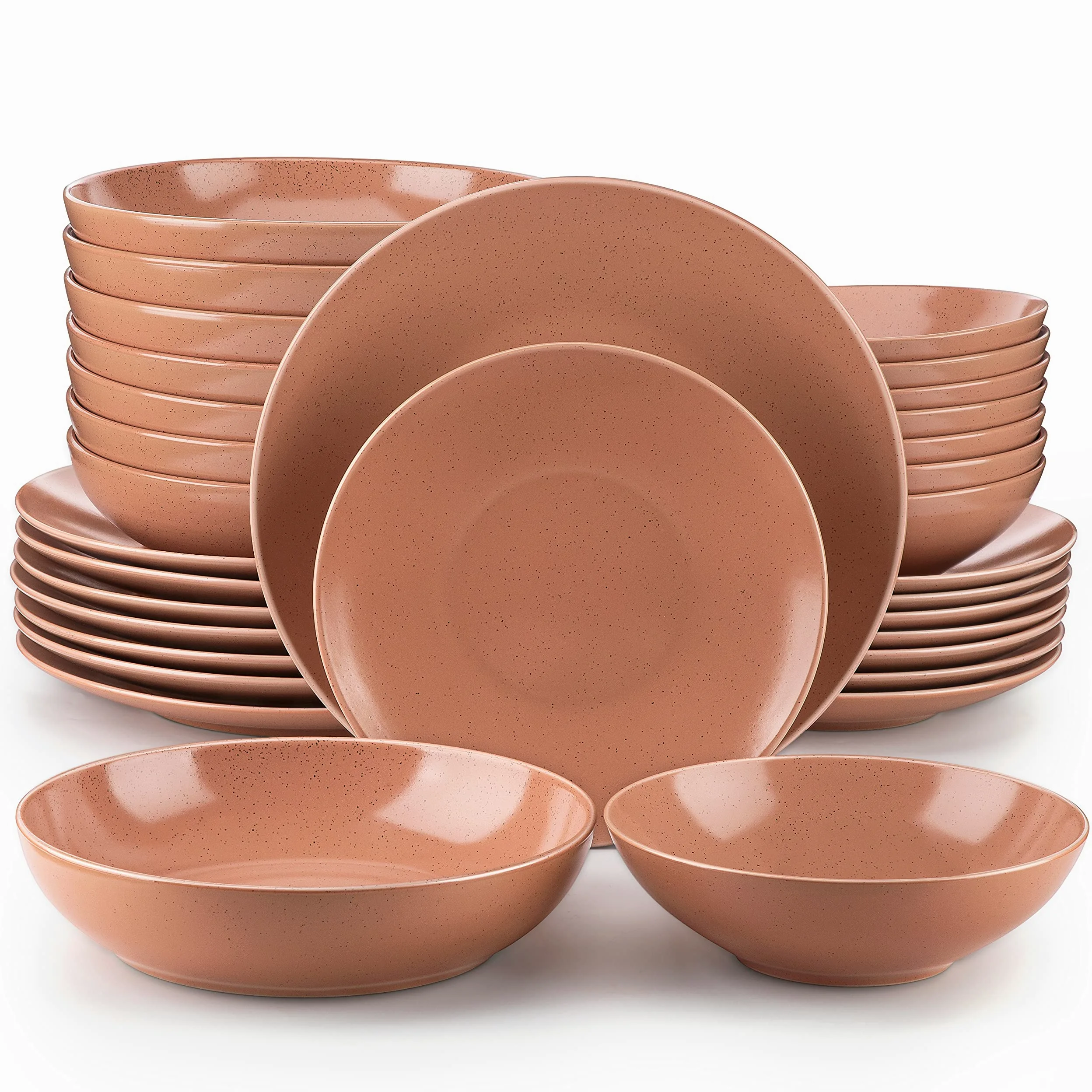 vancasso Sabine Set di stoviglie da 32 pezzi in gres, set di piatti semi-opachi, 8 Piatti Piani, 8 Piatti Dessert, 8 Piatti Fondi e 8 Ciotole Cereali servizio per 8 persone, terracotta