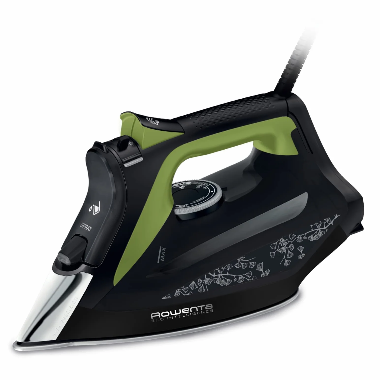 Rowenta DW6330D1 Eco Intelligence Ferro a Vapore, Distribuzione Ottimale del Vapore, 2500 W di Potenza, Tempo di Riscaldmento Rapido, 300 ml, Nero/Verde