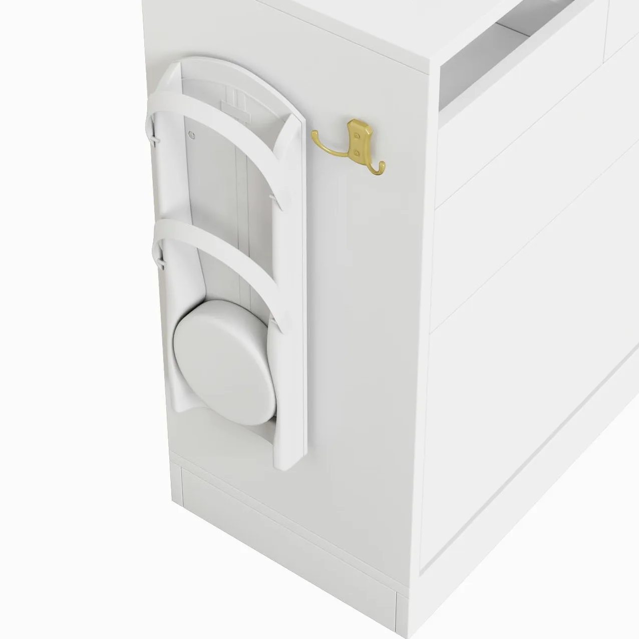 Azkoeesy Set appendiabiti multifunzionale con luce LED, 6 in 1, bianco, moderna combinazione di ingresso con scarpiera | panca imbottita | vetrina in vetro | specchio in vetro | asta appendiabiti |
