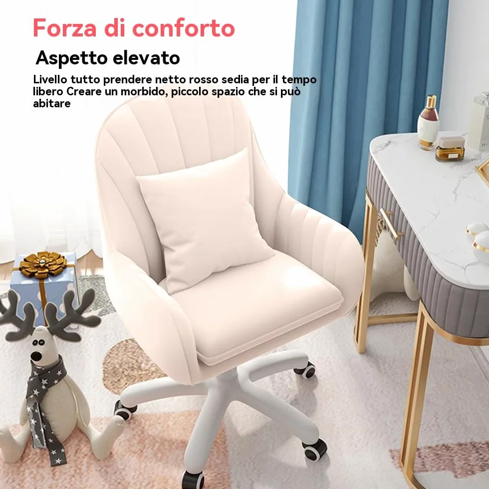 Sedia da Ufficio per Casa - Sedia Girevole Moderna con Schienale Medio Imbottito, Sedia da ufficio trucco,Trapuntata, Altezza Regolabile, Dettaglio Velluto - Adatta per Camera da Letto o Studio