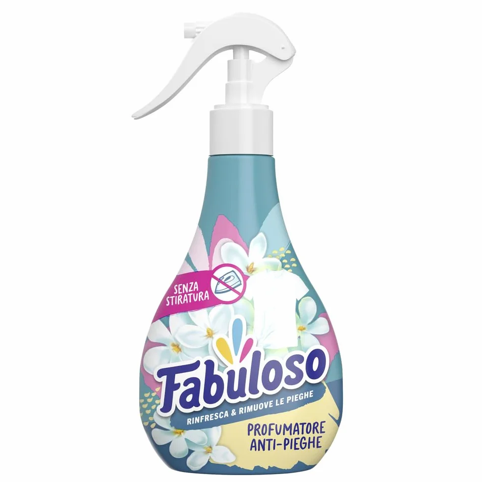 Fabuloso Spray per Tessuti Rinfresca e Rimuove Le Pieghe 250 ml, Elimina Le Pieghe, Rinfresca i Capi, Non Macchia i Tessuti Classici, Dermatologicamente Testato