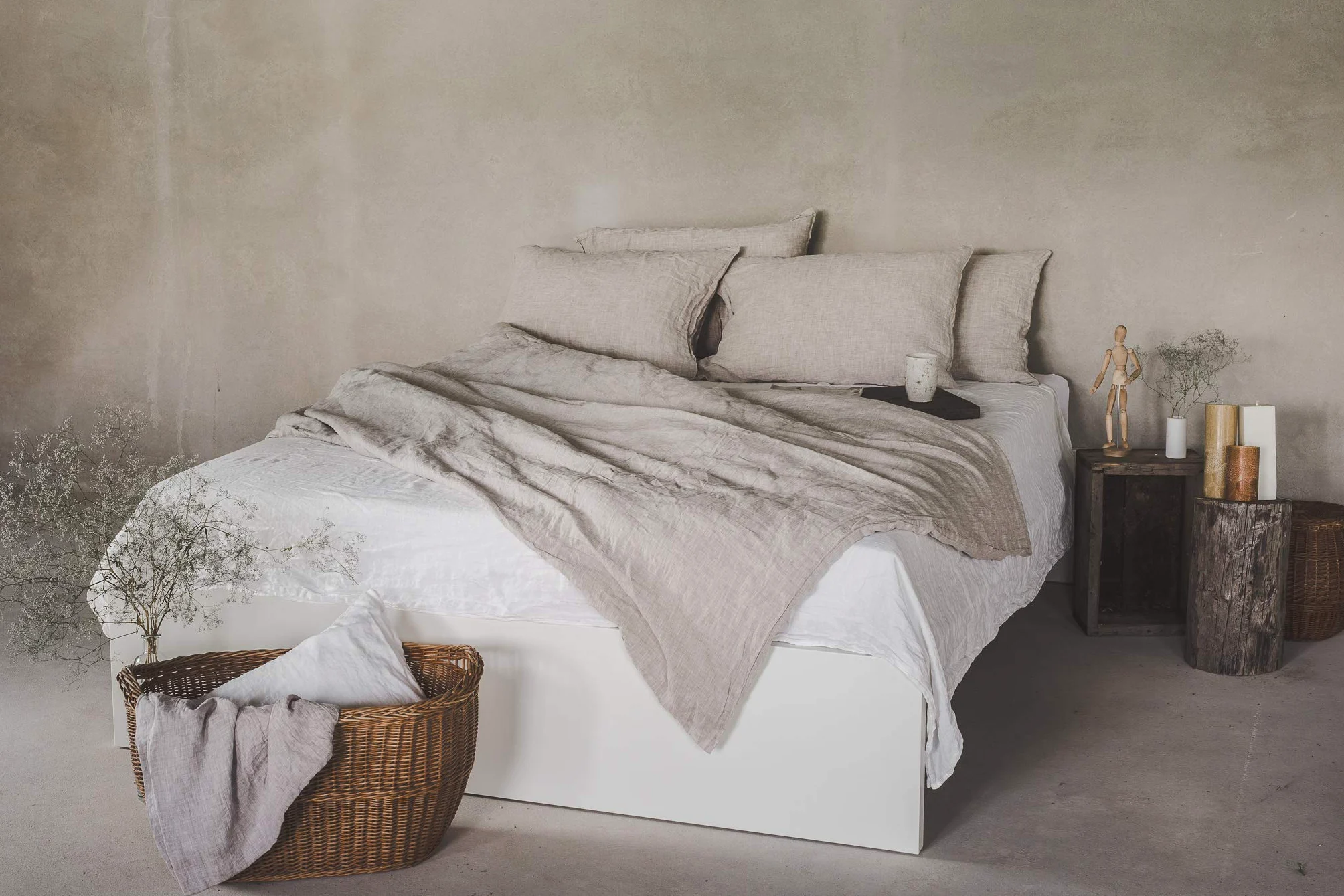 Set Copripiumino/ 100% Biancheria da Letto in Lino Lavato, con Chiusura Hotel, StoneWashed (Lino naturale, 200 x 200 cm, 2Pz. 40 x 80 cm)