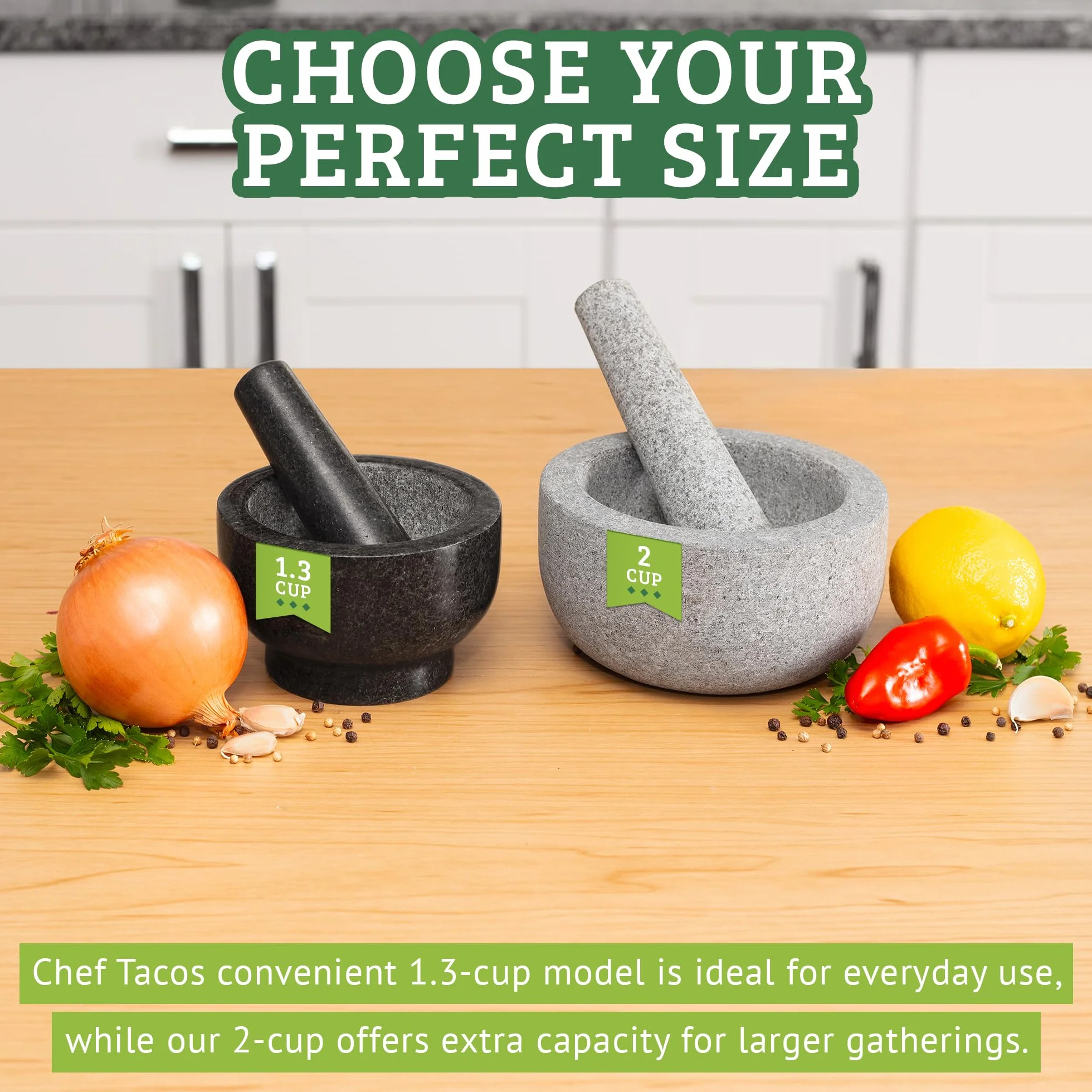 Mortaio con Pestello in Granito Grezzo 15 cm Grigio per Pesto, Guacamole, Spezie, Semi, Frutta Secca