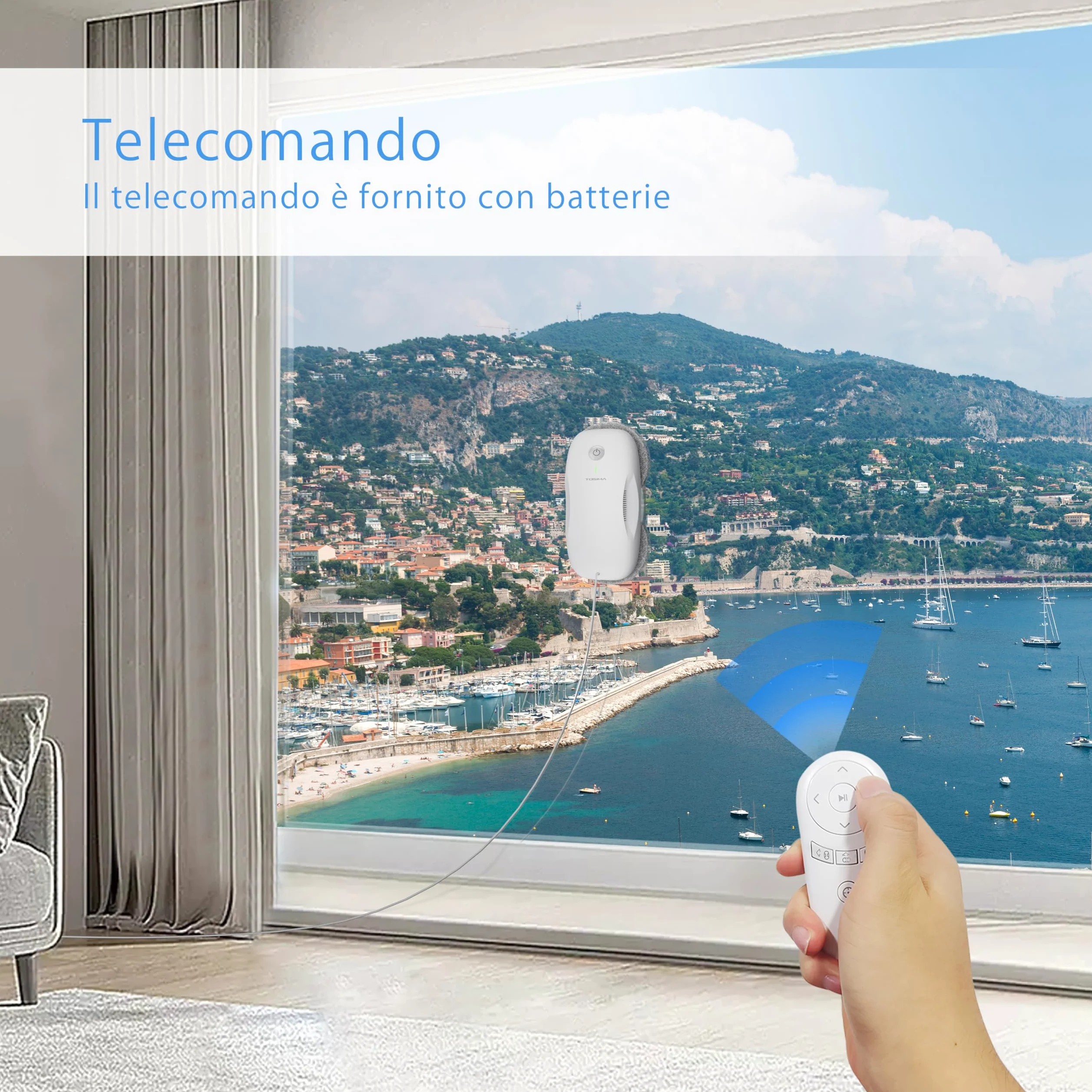 Tosima W2 robot lavavetri,per la pulizia delle finestre con 3800Pa forte aspirazione, triplo sistema di sicurezza,robot per la pulizia delle finestre remoto con 12 pc stracci