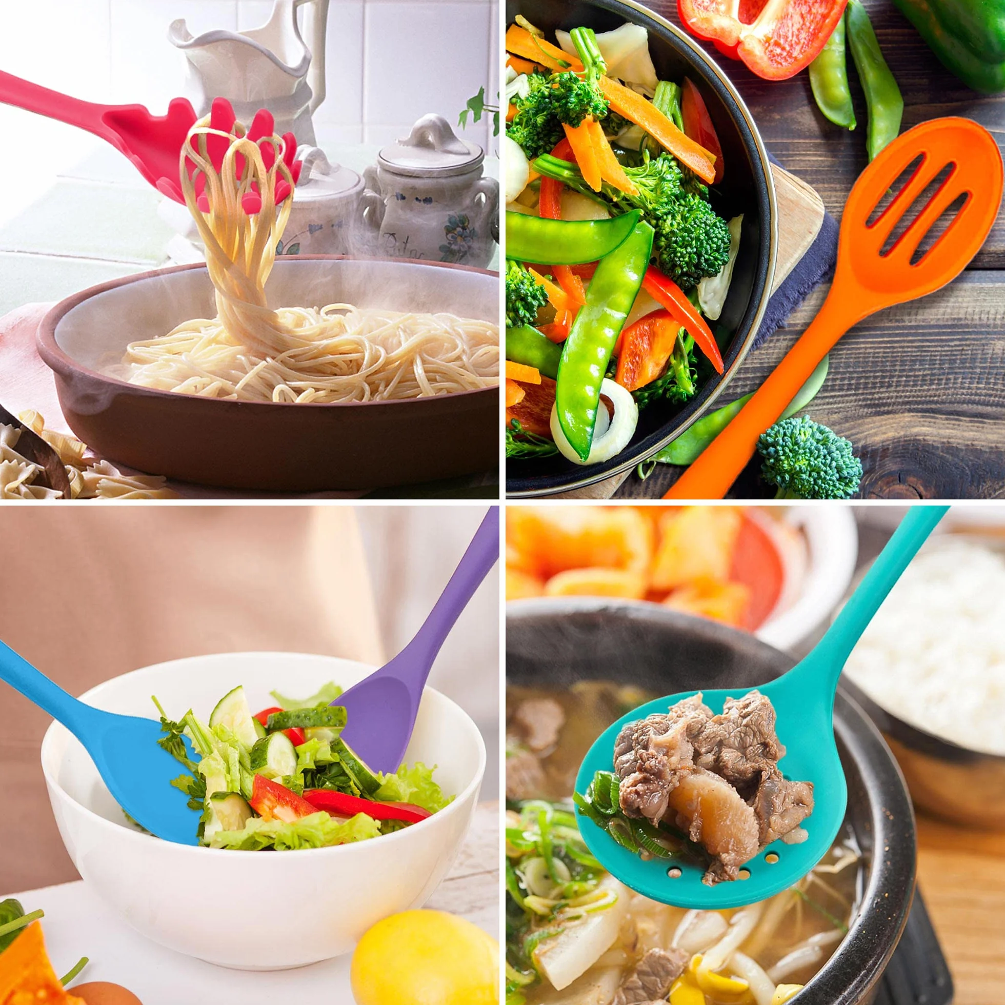Herogo Set di 8 posate da cucina in silicone, antiaderenti, resistenti al calore, set di utensili da cucina, con spatola in silicone, cucchiaio/paletta, mestolo, colorato