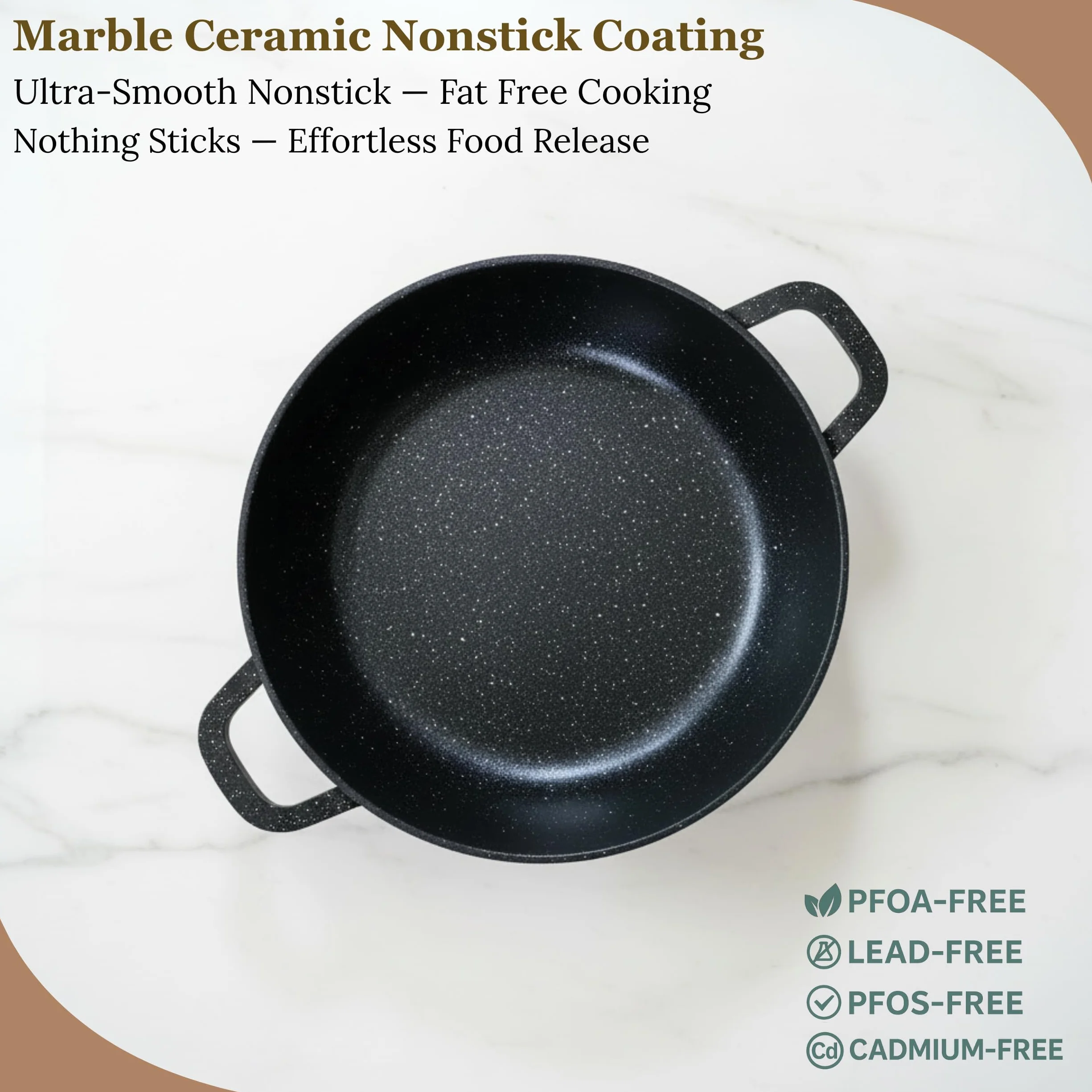 GOLDMANN Pentola da 28 CM con Coperchio in Vetro, 6.5L in Alluminio Pressofuso, Rivestimento Antiaderente in Marmo Ceramico, Adatta a Tutti i Piani Cottura, Senza PFOA/PFAS
