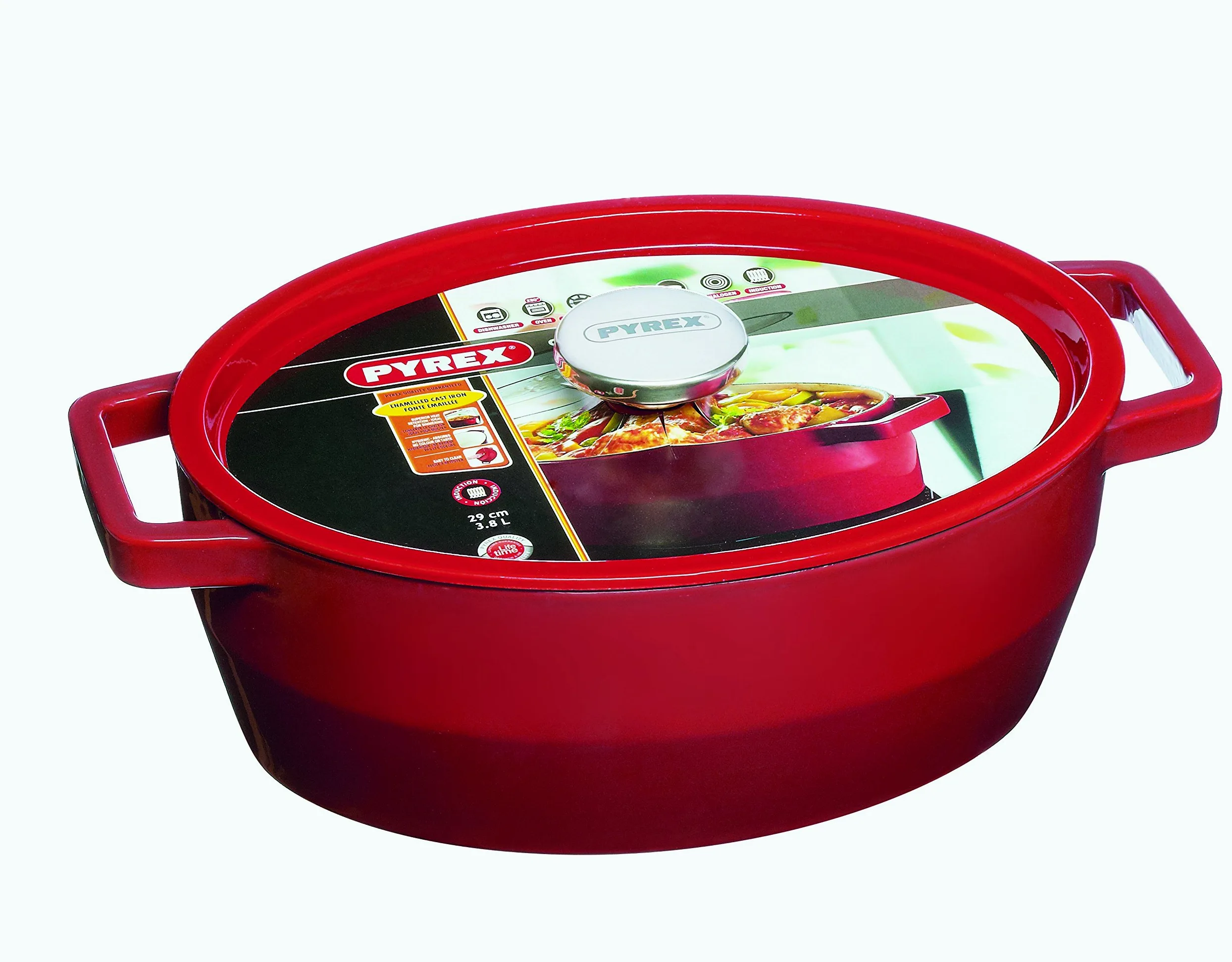 Pyrex 4936879 - Cocotte ovale 3,8 L, cottura lenta, colore: Rosso