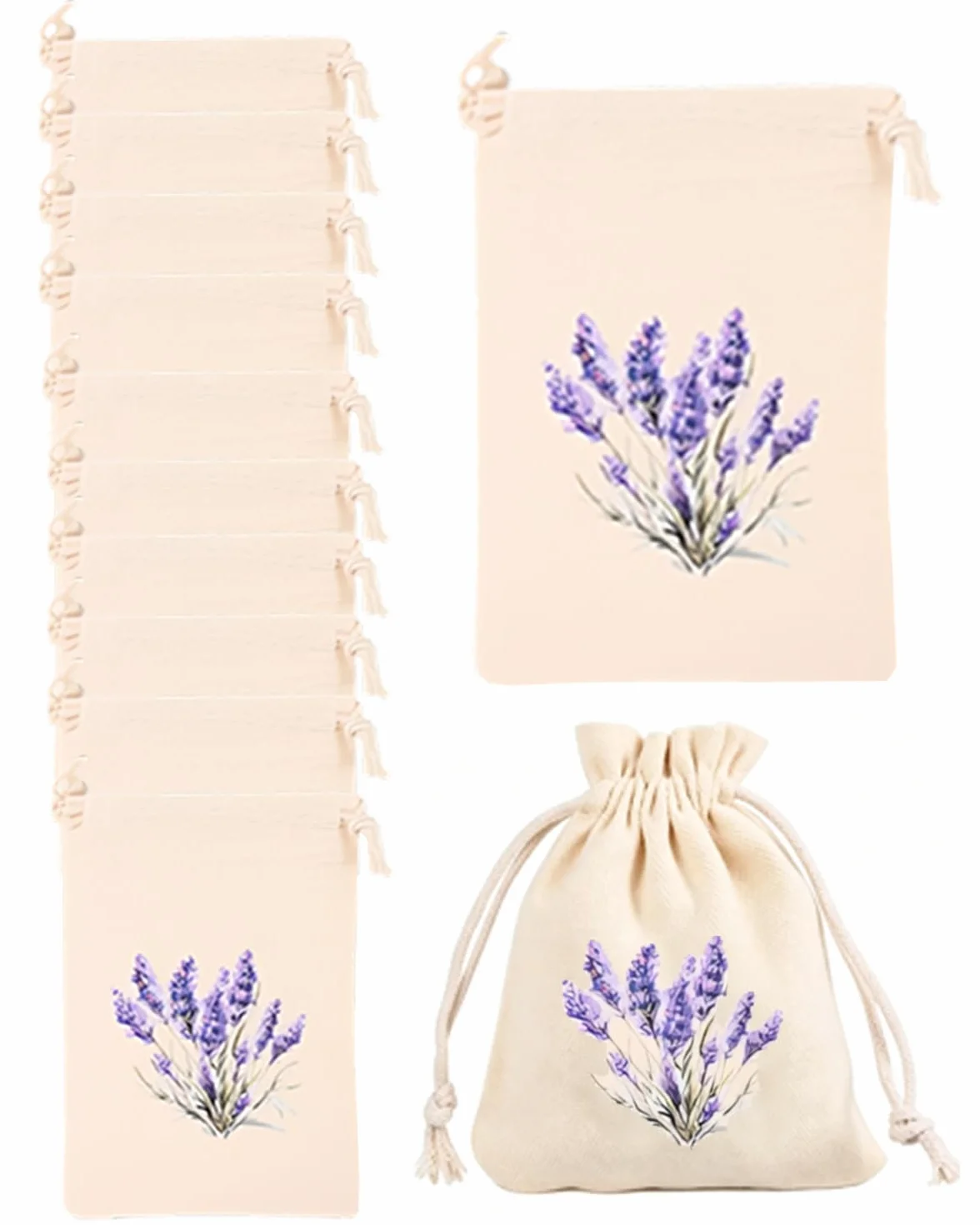 10 Pezzi Sacchetti Cotone per Lavanda Vuoti con Coulisse, Bustine Riutilizzabili per Armadio, Antitarme & Profumo Fresco Biancheria