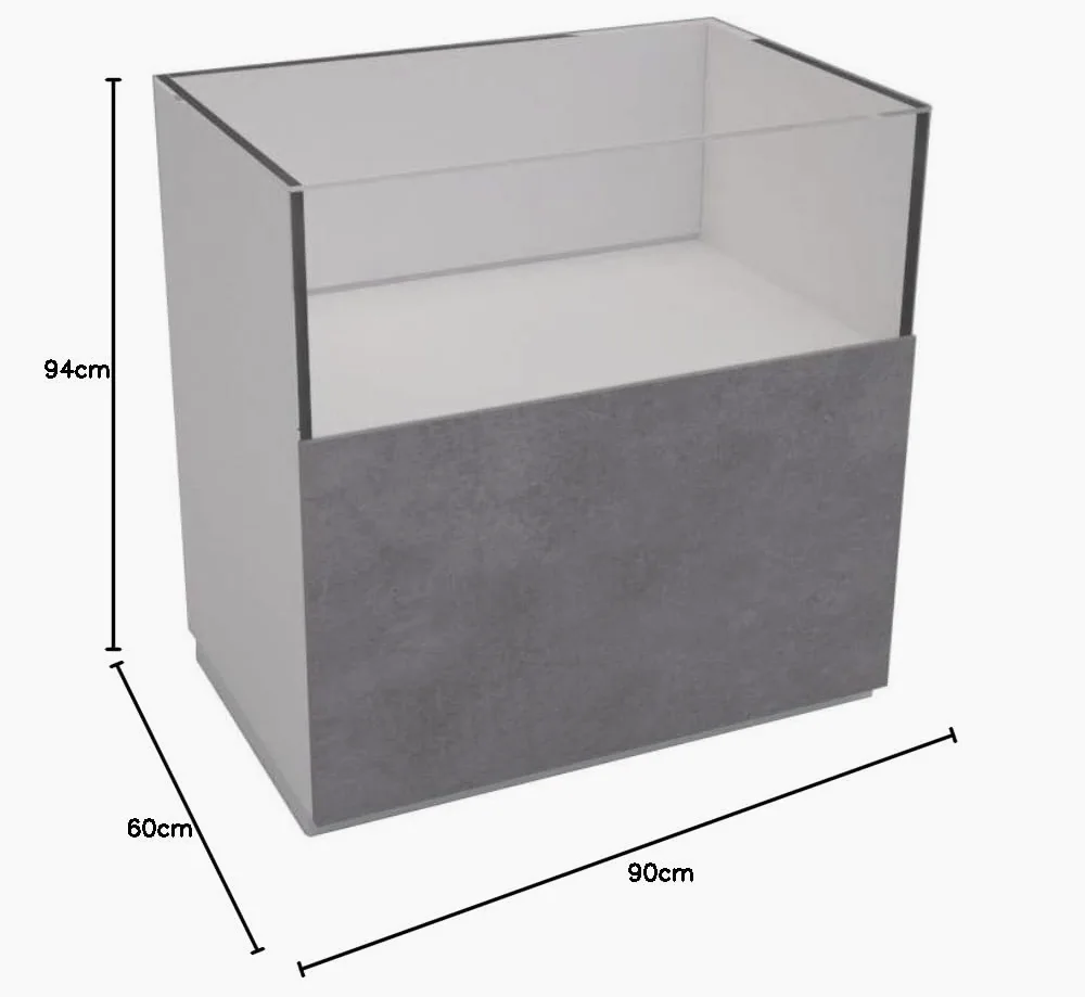 BANCO VETRINA CON TECA IN VETRO ESPOSIZIONE BANCONE TECA MEDIA H 60 cm NEGOZI DA 90 cm MODULARE PER CASSA VARI COLORI E PERSONALIZZABILE (BETON (EFFETTO CEMENTO))