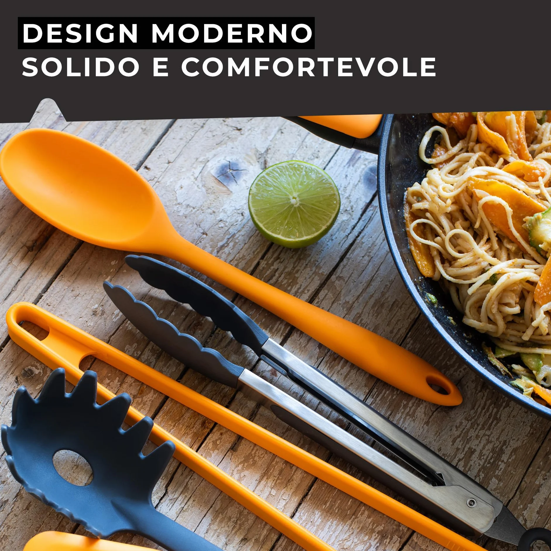 Fackelmann Set 2 Utensili da Cucina Pinza e Paletta Rigata Silicone Anima Acciaio Antiaderenti Resistenti al Calore Lavabili Lavastoviglie