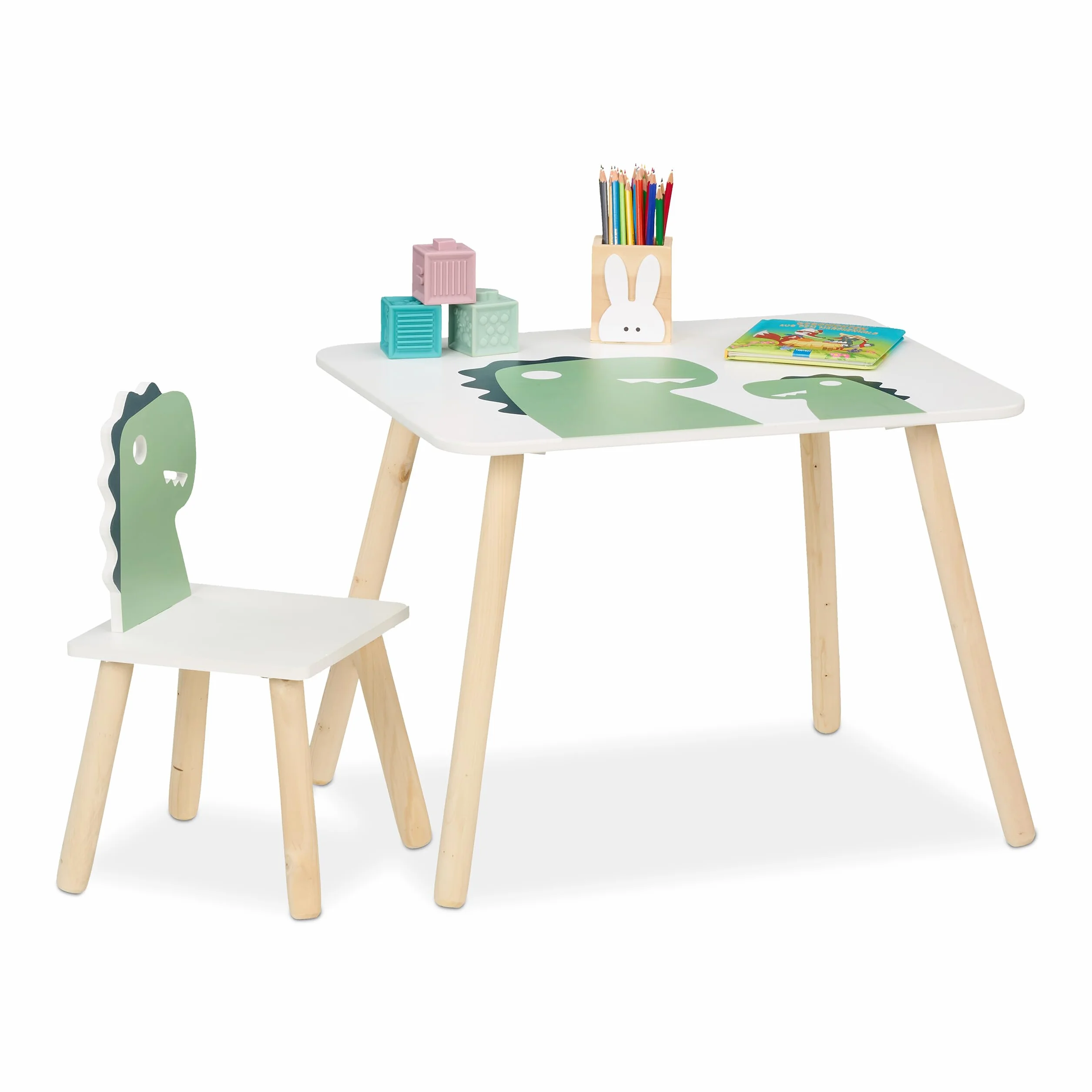 Relaxdays Tavolino da Bambini con Sedia MDF Design Dinosauro