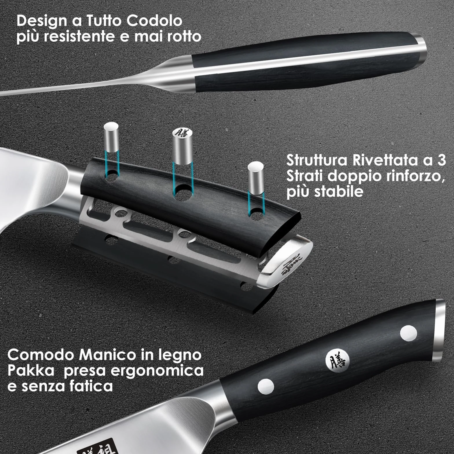 SHAN ZU Coltello da Chef Santoku 18 cm Acciaio Inox German 3 Strati Manico Pakkawood