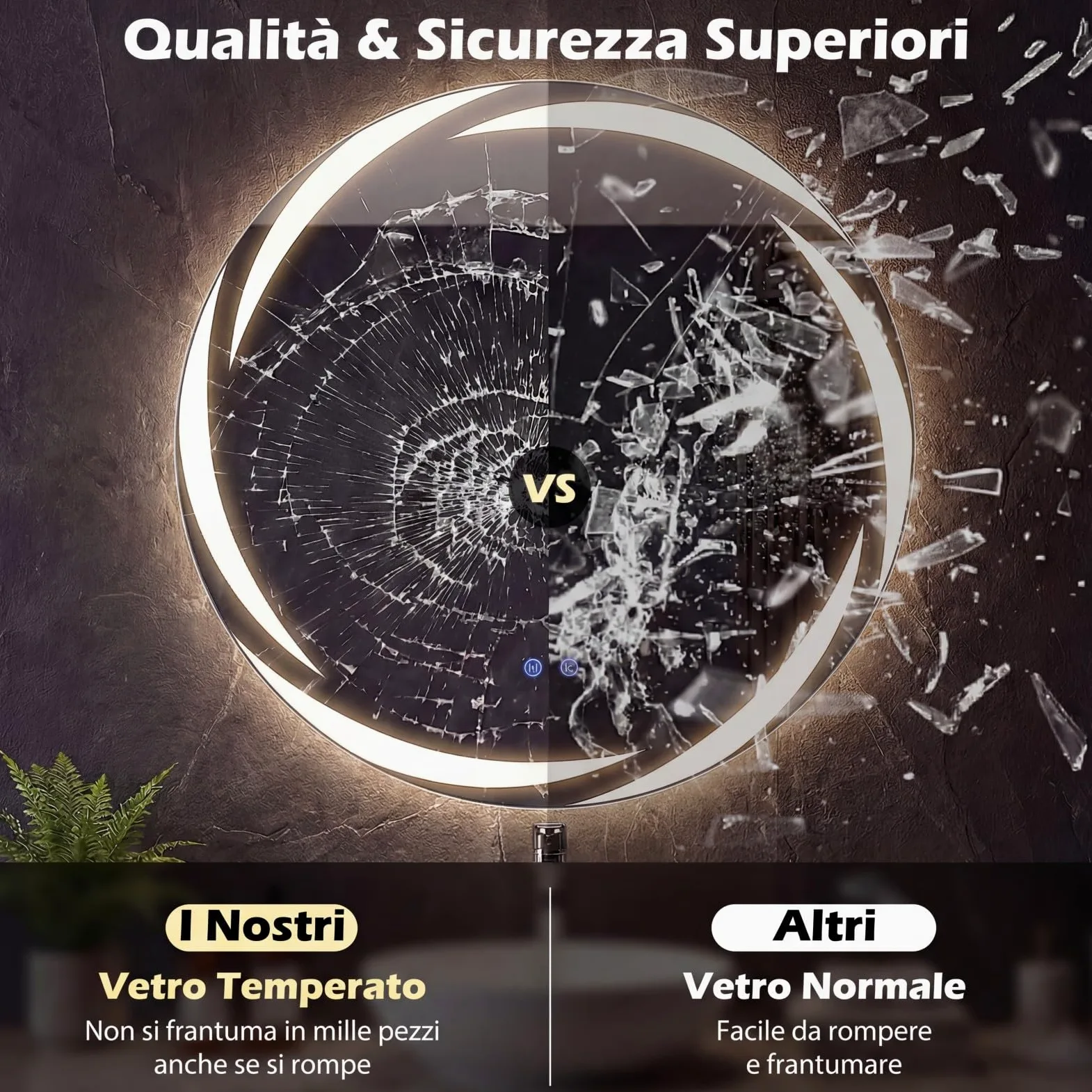 COSTWAY Specchio da Bagno con LED Rotondo 70 cm, Specchio da Parete Retroilluminato Dimmerabile con Vetro Temperato Antideflagrante, Luci a 3 Colori e Antiappannamento, IP44 (70 x 70 cm)