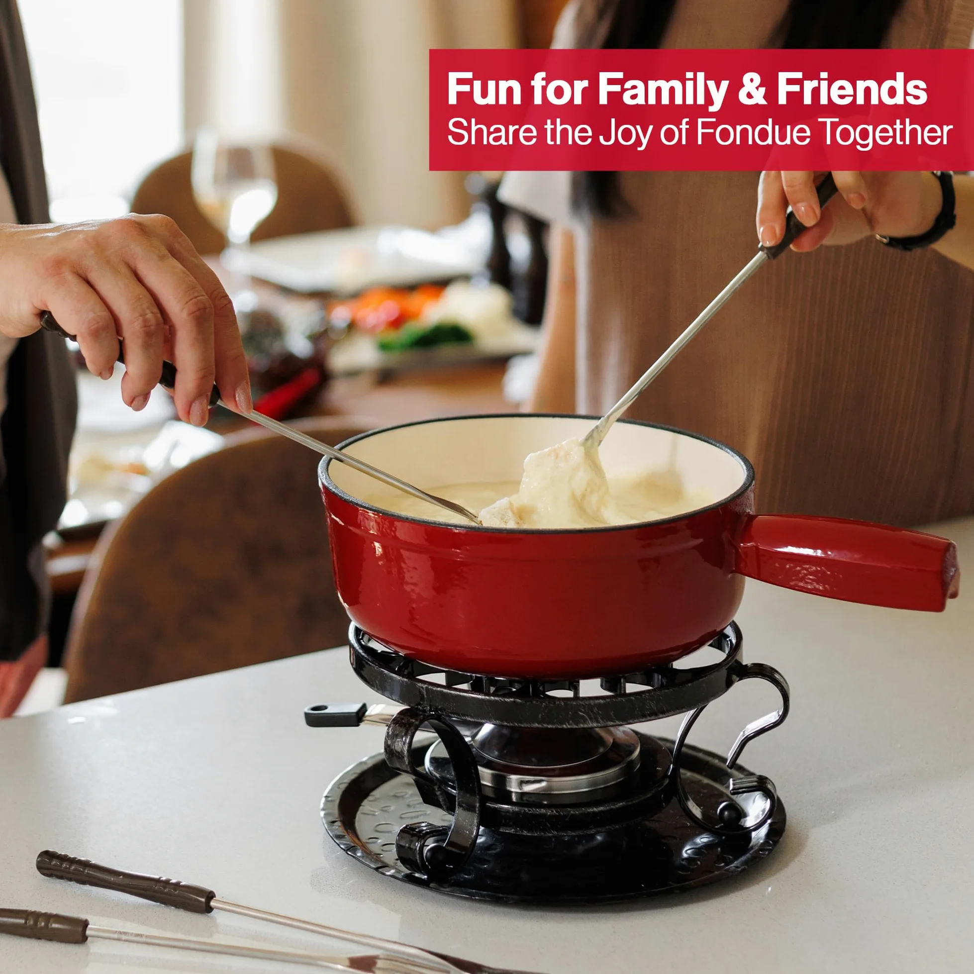 Swissmar KF-66517 Lugano - Set per fonduta, 9 pezzi, in ghisa/acciaio inossidabile, rosso ciliegia, 2 l, multiuso, per formaggio e cioccolato, in confezione regalo