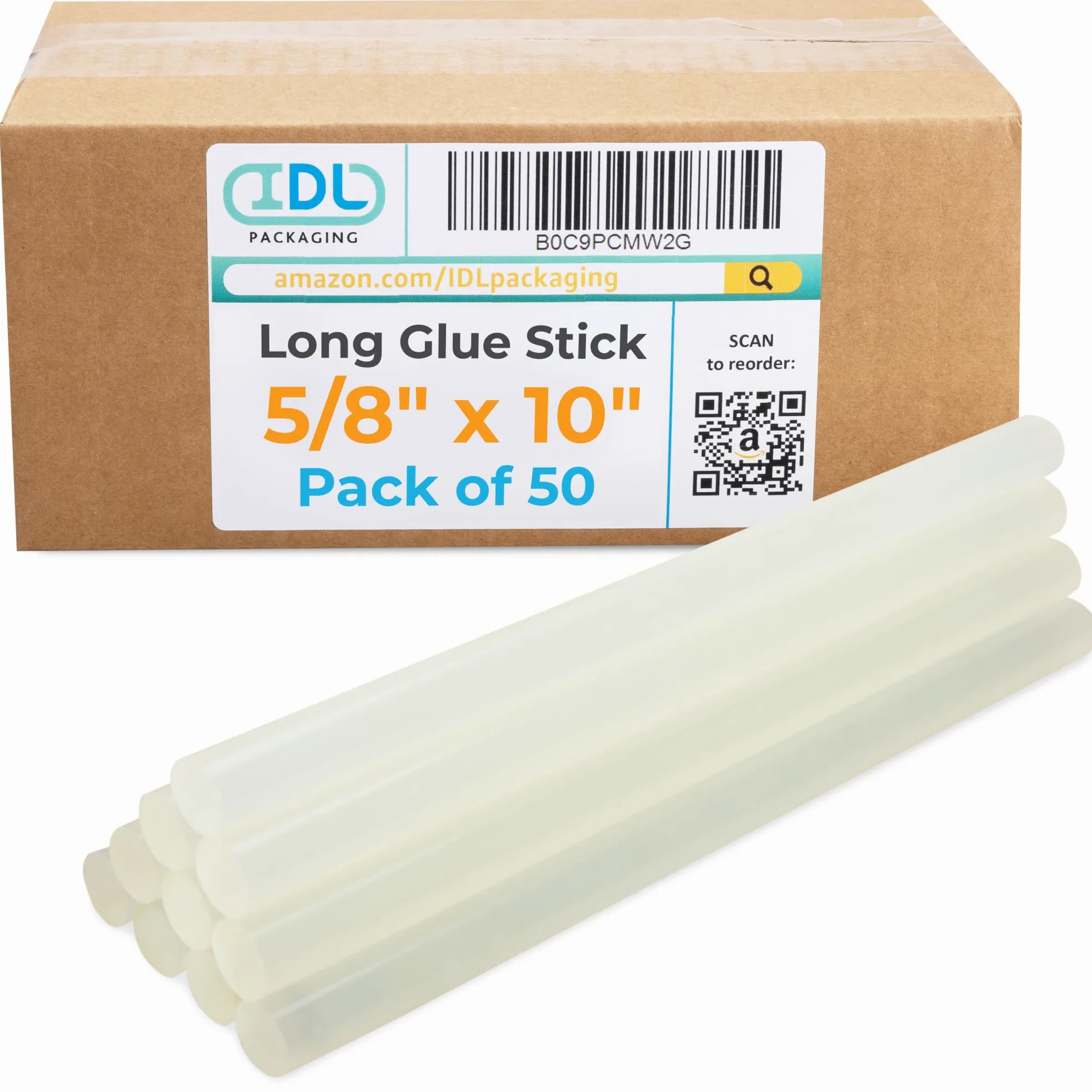 IDL Packaging Bastoncini di colla a caldo per pistole per colla, trasparenti (confezione da 50), per tutte le superfici, per legno, metallo, plastica, vetro, piastrelle, cartone, muratura, 1,5 x 25,4