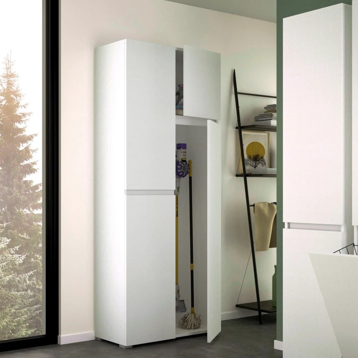 Trentiner Mobile portascope multiuso 195x80x37 cm color bianco con 4 ante e 6 scomparti interni