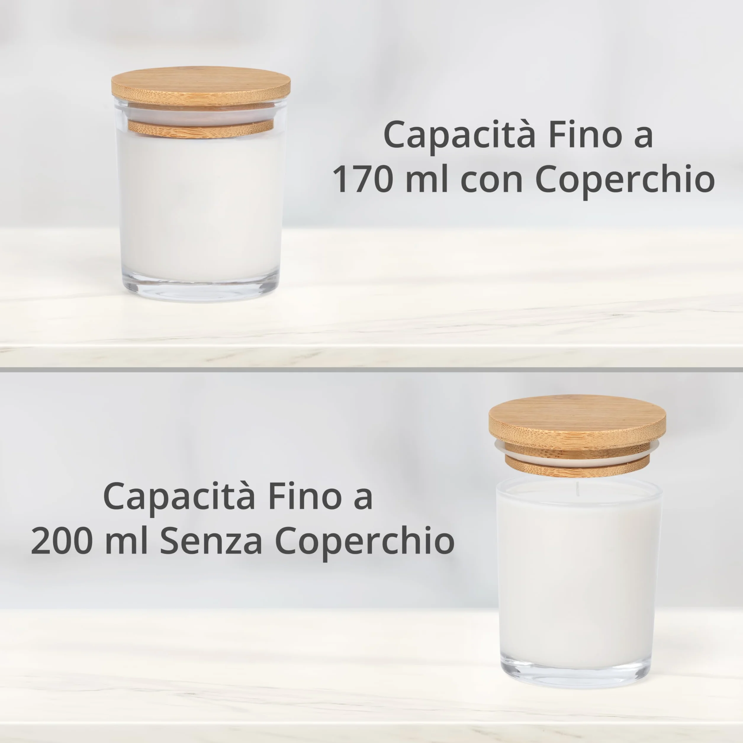 Portacandele Vetro 170 ml con Coperchi [15 Pezzi] - Porta Candele Vuoti Trasparenti - Include Etichette Adesive