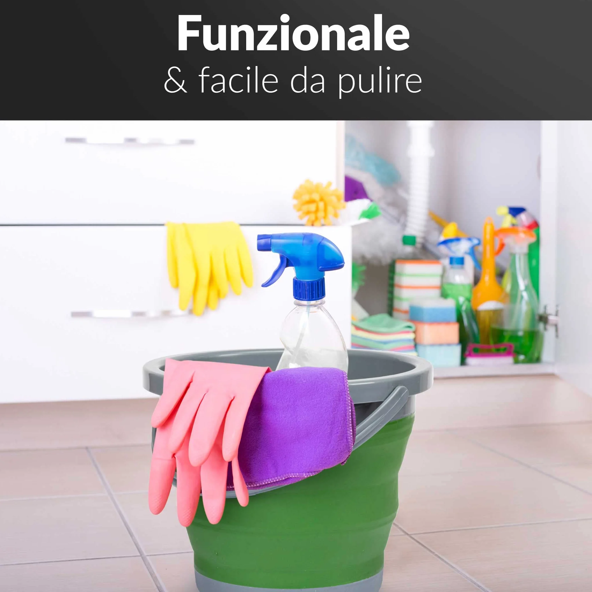 Secchio Pieghevole 5 Litri con Coperchio e Manico | Secchio 5l in Plastica e Silicone per Campeggio, Pesca, Pulizia, ecc. | Richiudibile & Salvaspazio