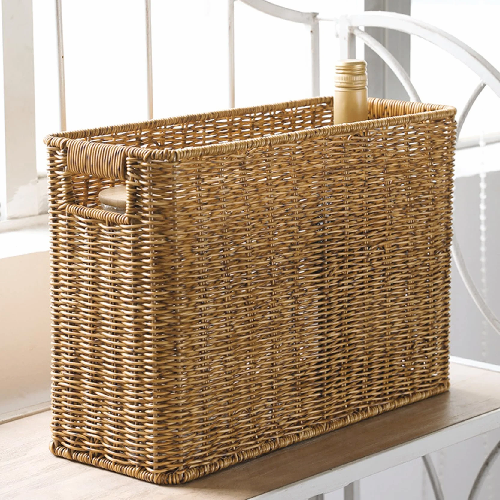 Portariviste in Rattan Intrecciato 15x10x9 Pollici Cestino Portaoggetti Rettangolare Marrone Chiaro