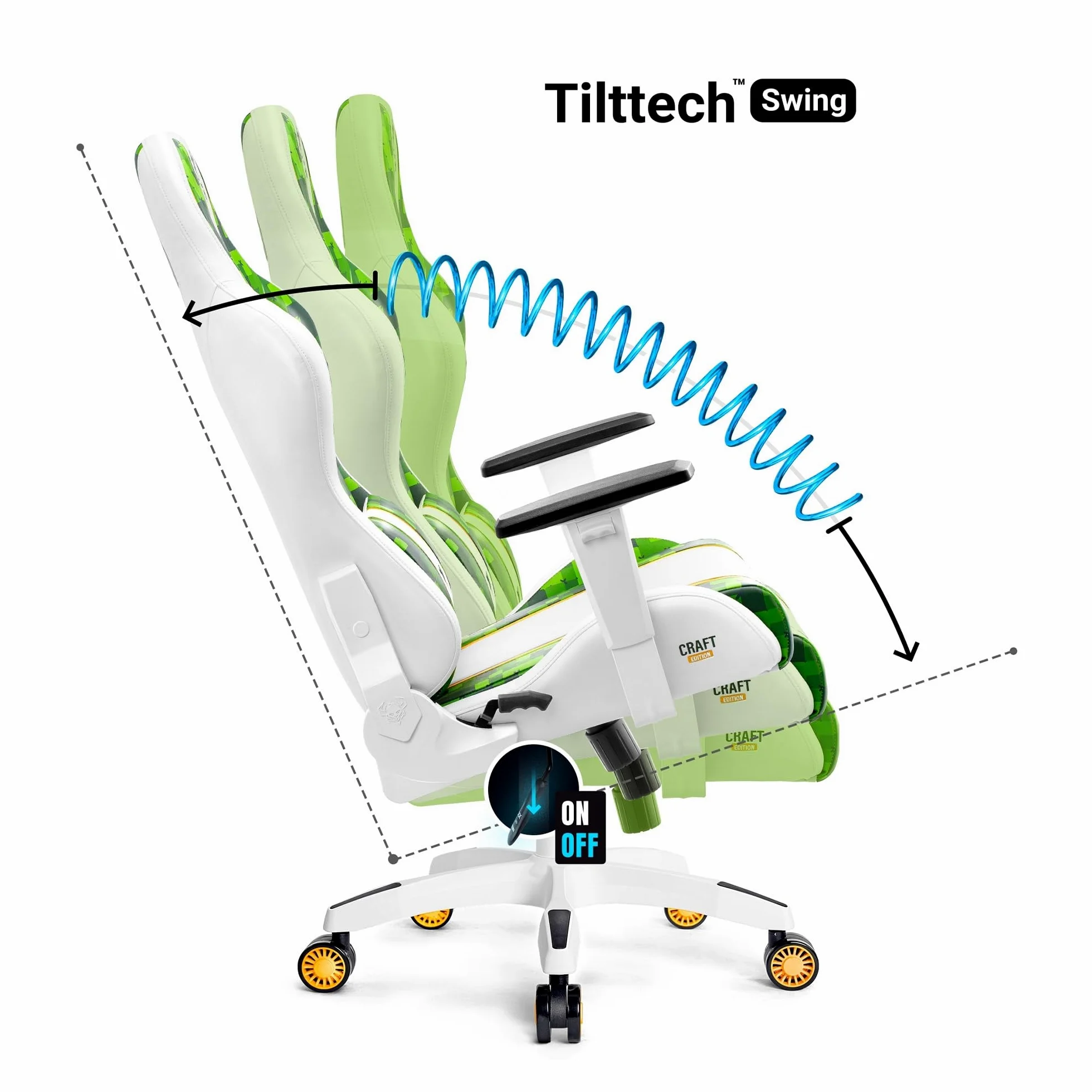 DIABLO Chairs X-One 2.0 Craft Edition Piccola Sedia da Gaming Girevole Sedia da Scrivania Ergonomica con Cuscino Lombare e Poggiatesta Schienale in Ecopelle Regolabile 64x33x120 cm Verde-Bianco