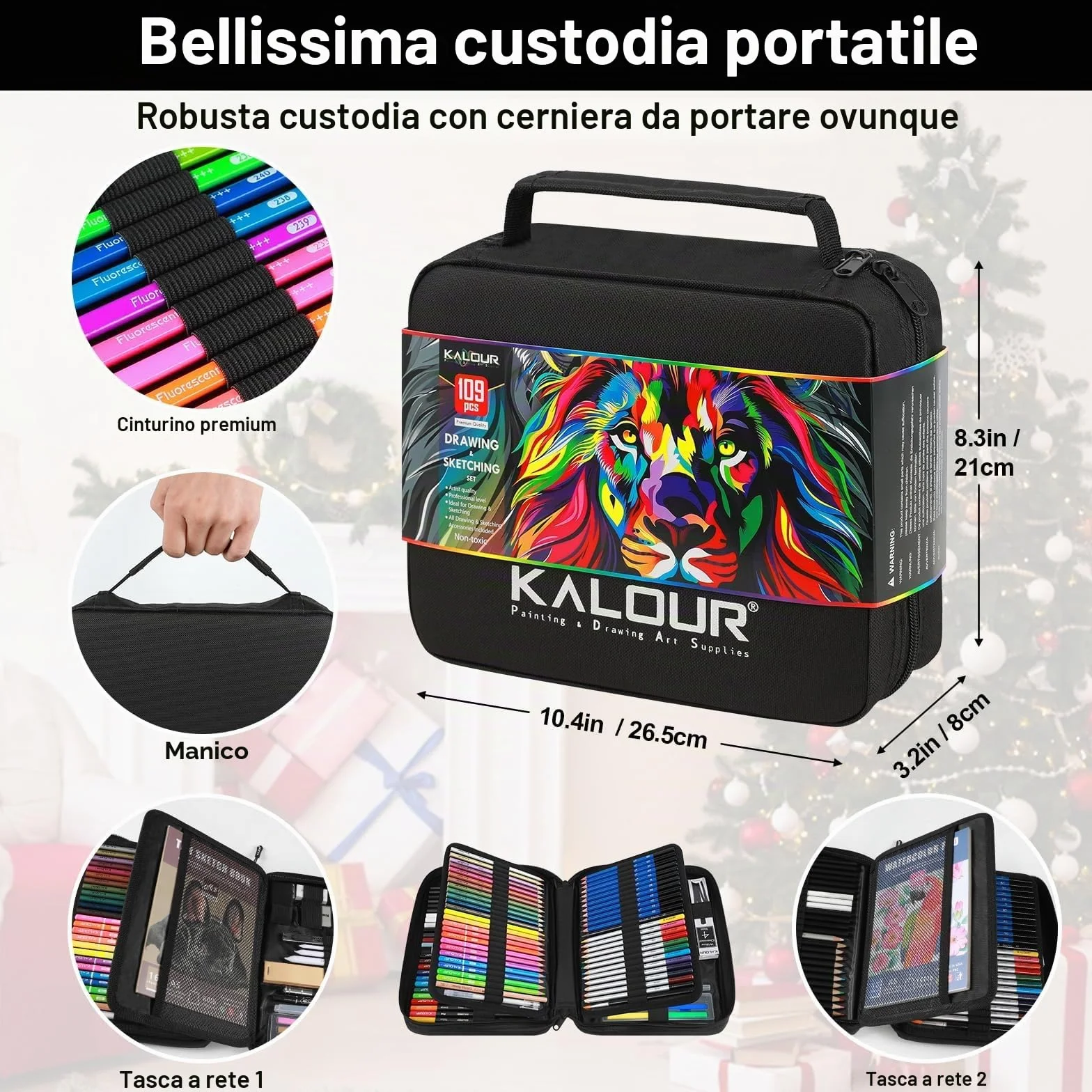 KALOUR PDAS 109 Set da Disegno Kit da Schizzo, Forniture Artistiche Professionali con Matite Fluorescenti, Colorate, Acquarello, Metalliche, Grafite, e Carbone, 6 Quaderni da Schizzo