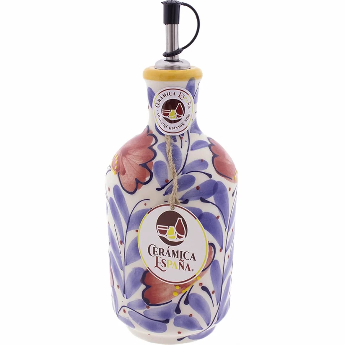 CERÁMICA ESPAÑA | Oliera Amazon | Oliera antigoccia | Oliera in ceramica | Olio artigianale - Modello M10 | 500 ml | Decorazione 100% fatta a mano | 9x9x25 cm
