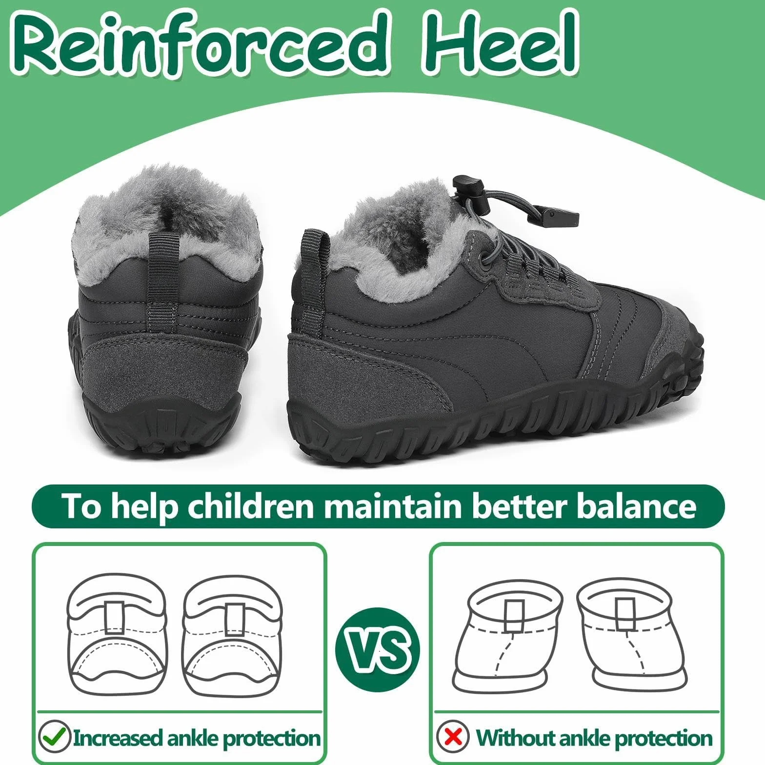 Bambini Barefoot Scarpe Invernali Doposci Antiscivolo Impermeabili GR.26-36