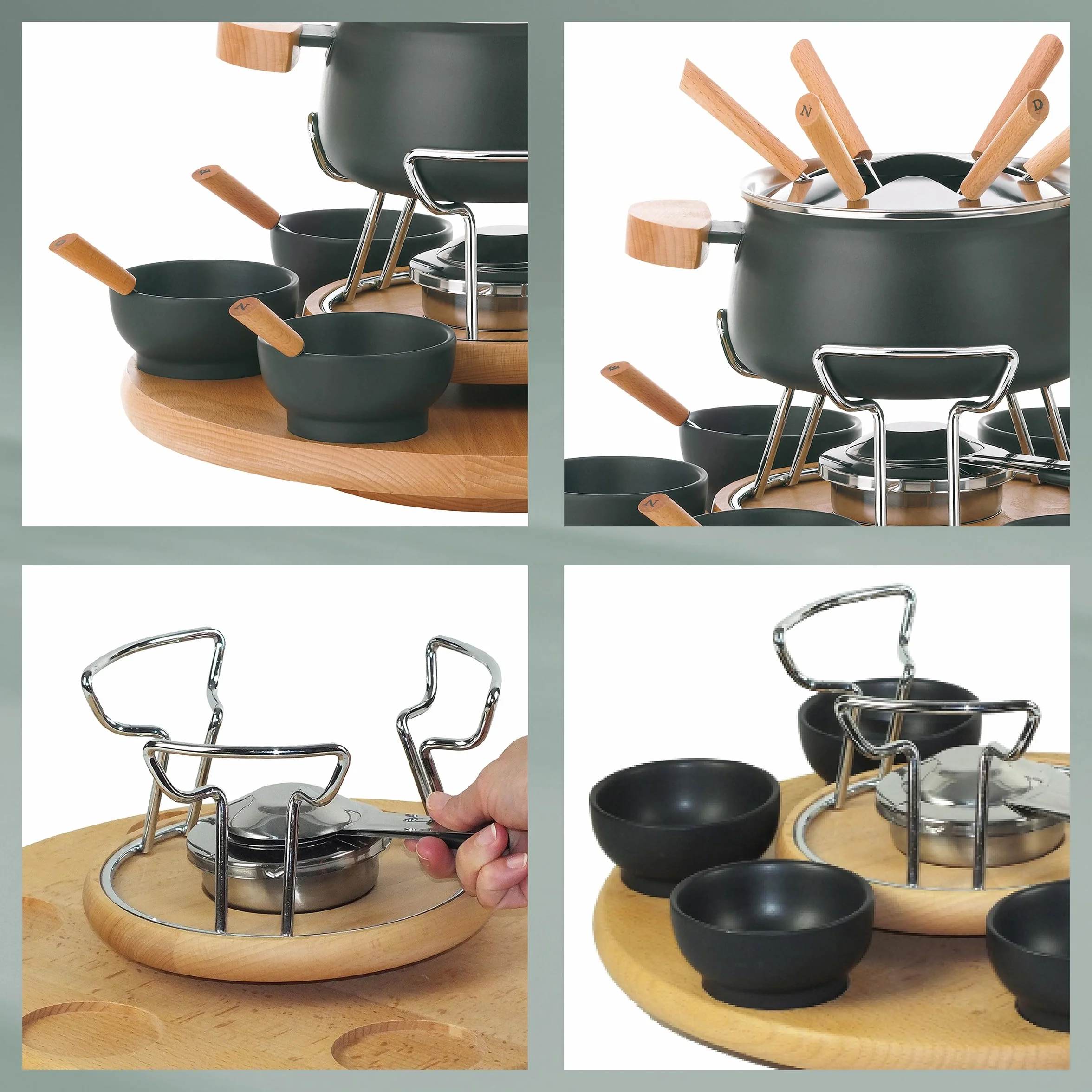 Kela set fonduta carne 23 pezzi 6 persone NATURA piastra girevole legno