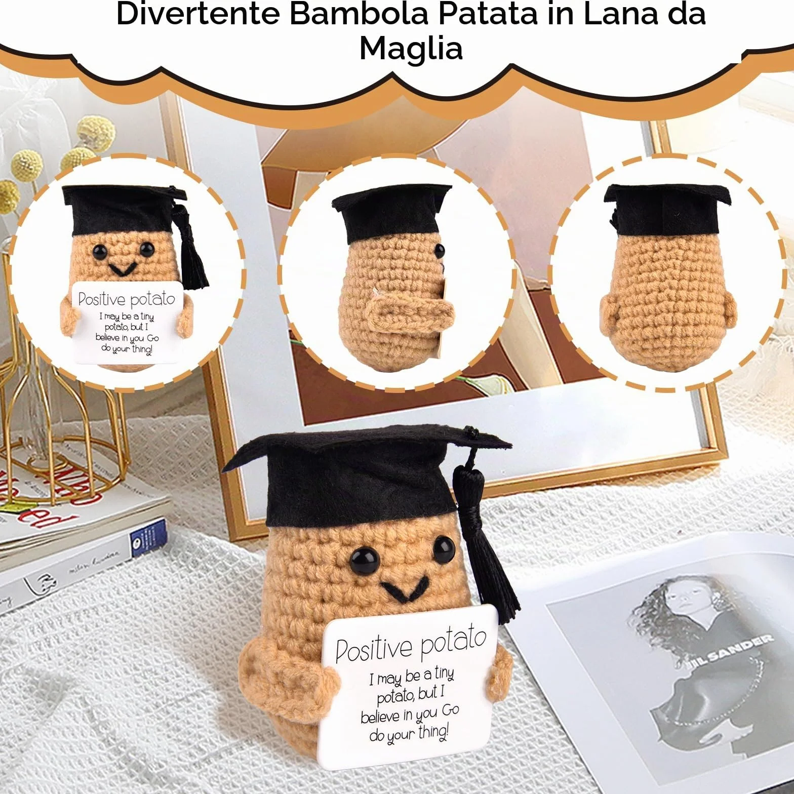 Pipihome Positive Potato Pocket Hug, divertente lana lavorata a maglia con biglietto positivo, regalo per compleanno, vacanze, feste, ufficio (grande B)
