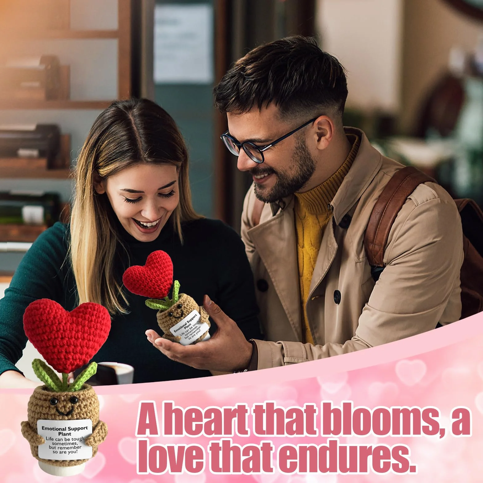 KATIMI 2 Pezzi Pocket Hug Bee Regali Fortunati, Pianta di Supporto Emotivo, Ape Positiva, Regalo D'amore Rosso Positivo con Base in Legno, Regalo di Incoraggiamento per le Amiche