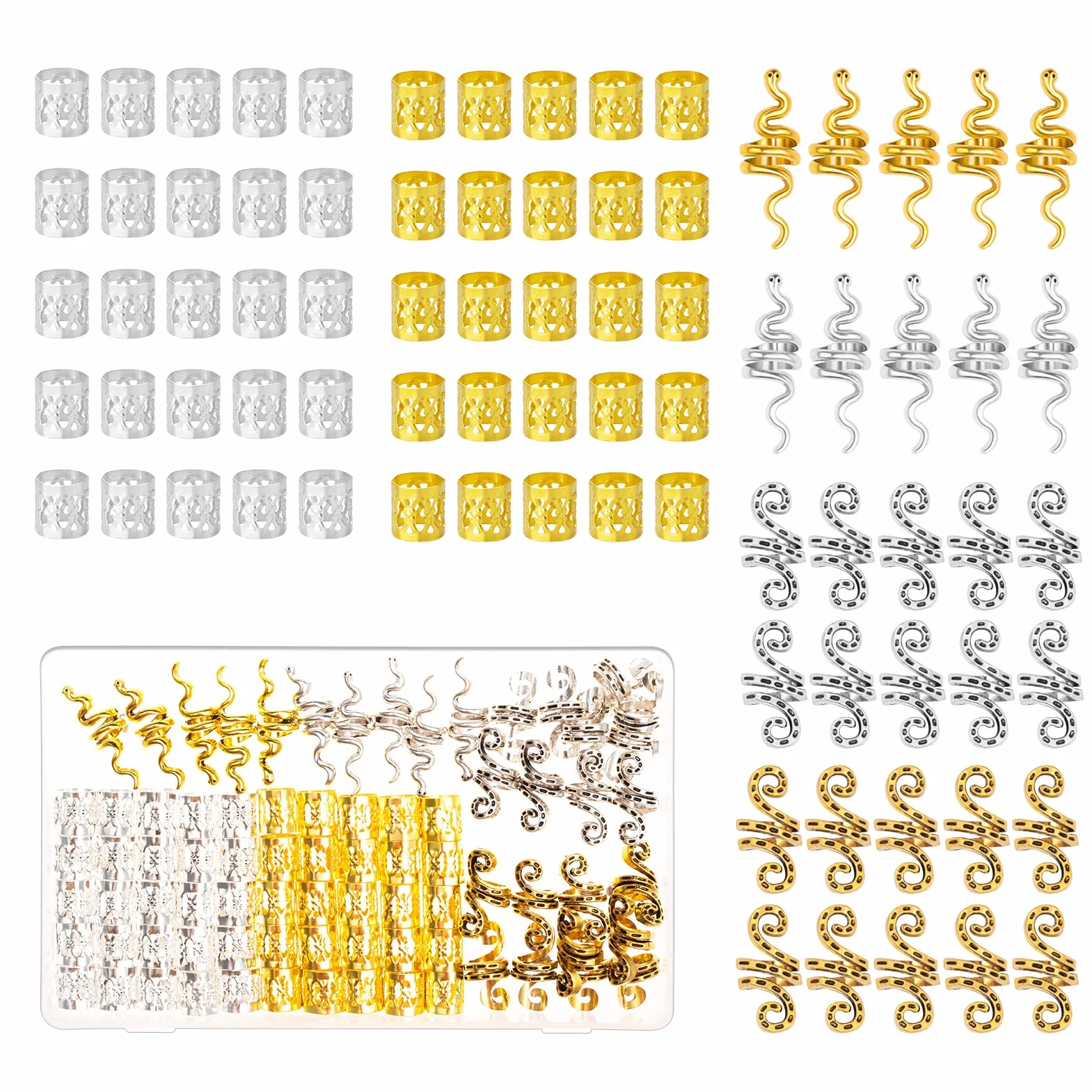 Pezzi Spirale Anelli per Capelli Trecce, Accessori per Treccia in Lega, Perline Gioielli Capelli Vichingo