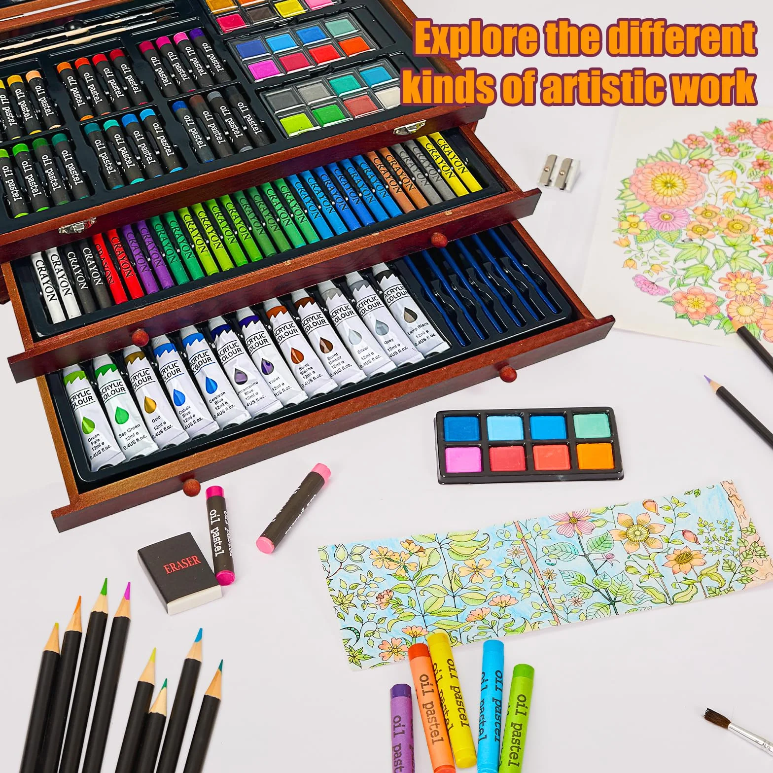 KINSPORY 175 pezzi valigetta colori bambina, pittura valigetta per bambini, Set per disegno, kit disegno acquarellabili bambini