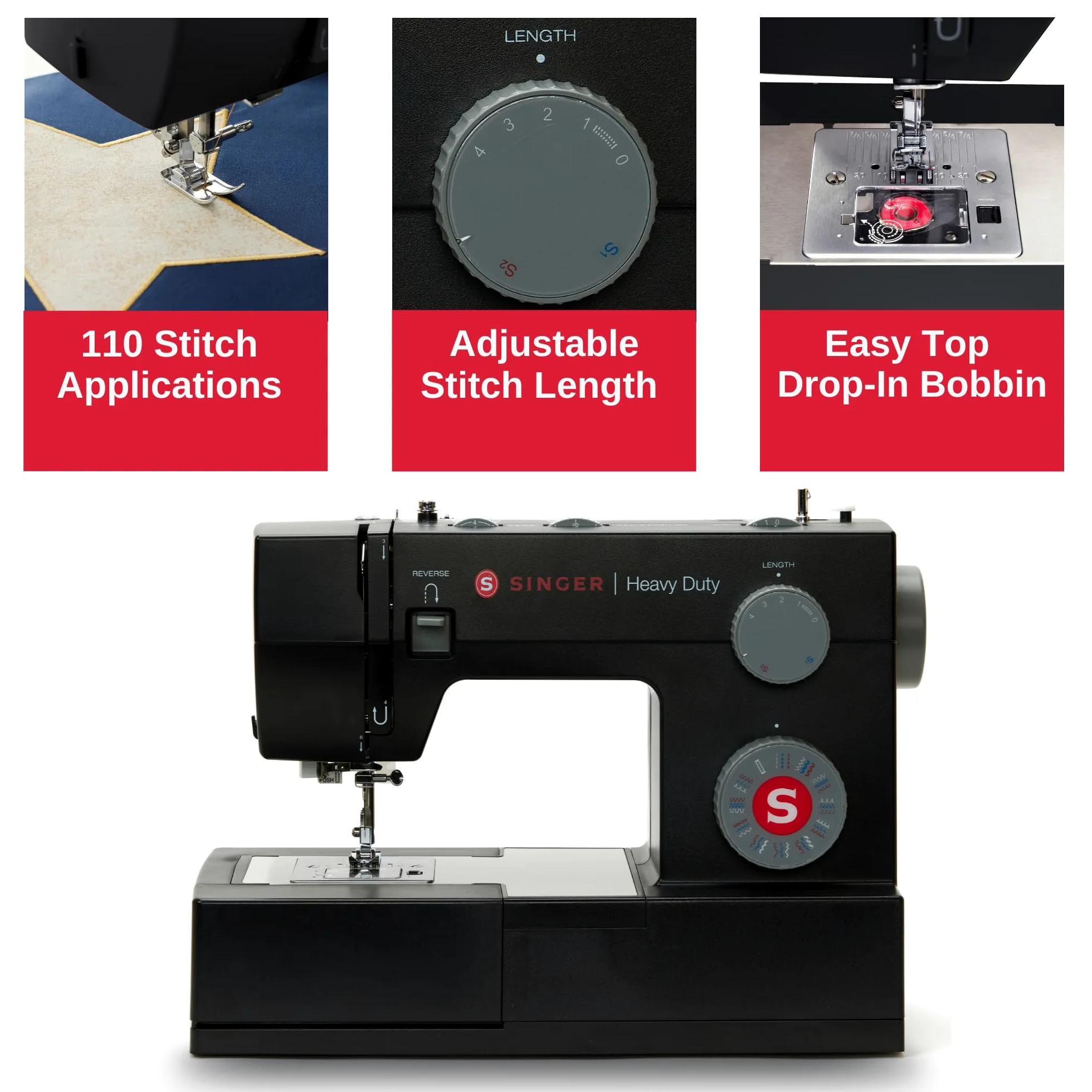 Singer Heavy Duty 4432 Macchina da Cucire Meccanica Con 32 Punti, Infilatura Automatica, Motore Potente, Piastra Di Rinforzo In Acciaio, Macchina Da Cucire Professionale